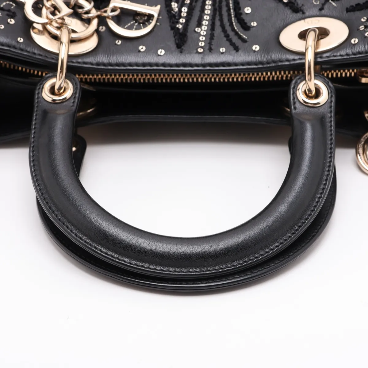 Lady Dior Leather x Sequin 2-Way Handbag, Black — view 5