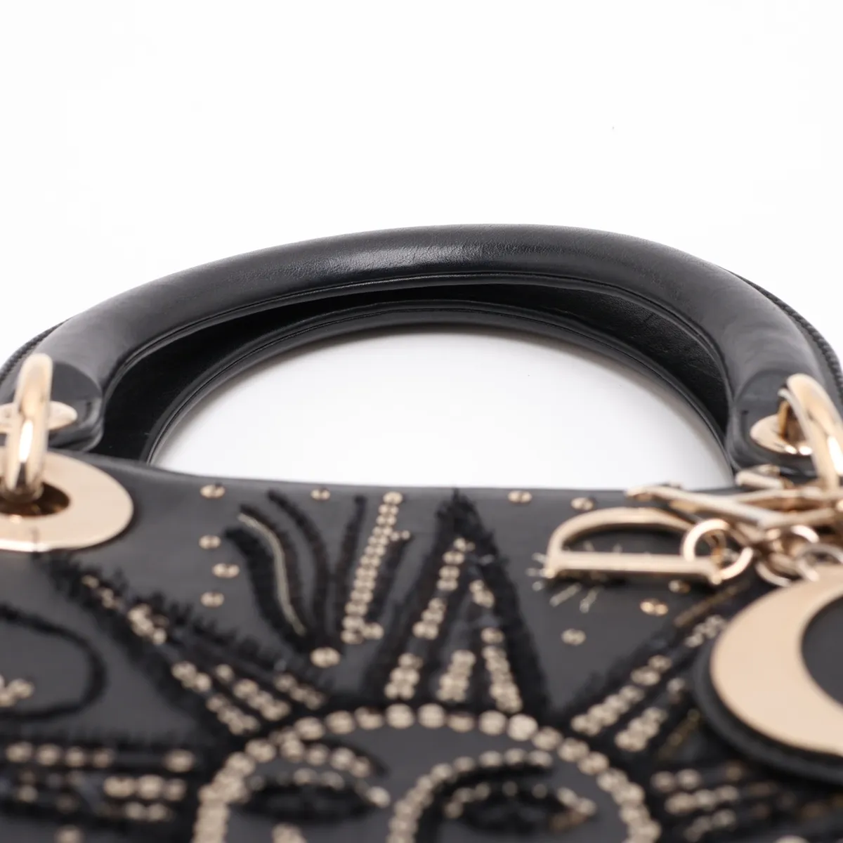 Lady Dior Leather x Sequin 2-Way Handbag, Black — view 6