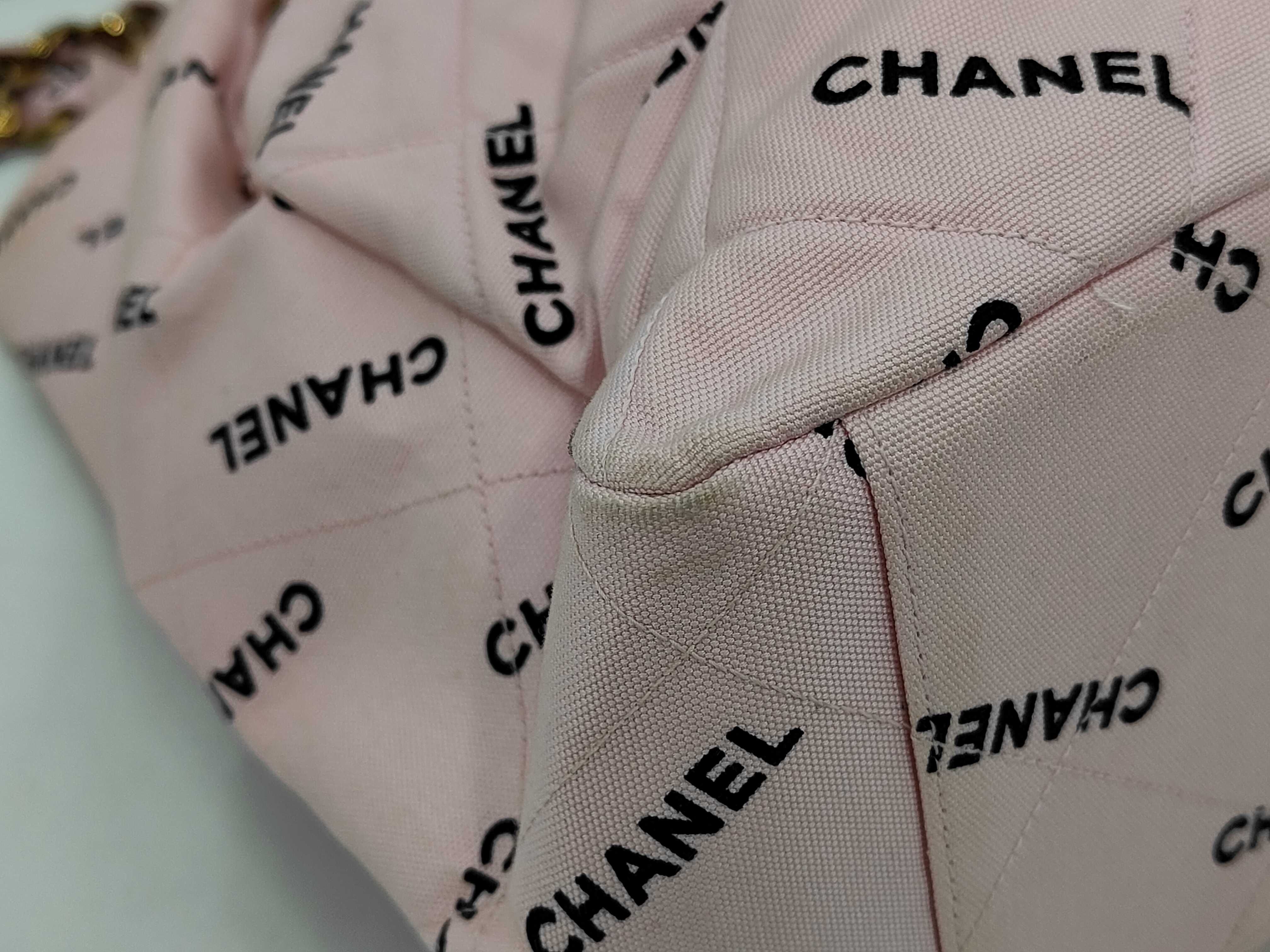 canvas chain bag with logo, pink, gold hardware, tote bag — view 6