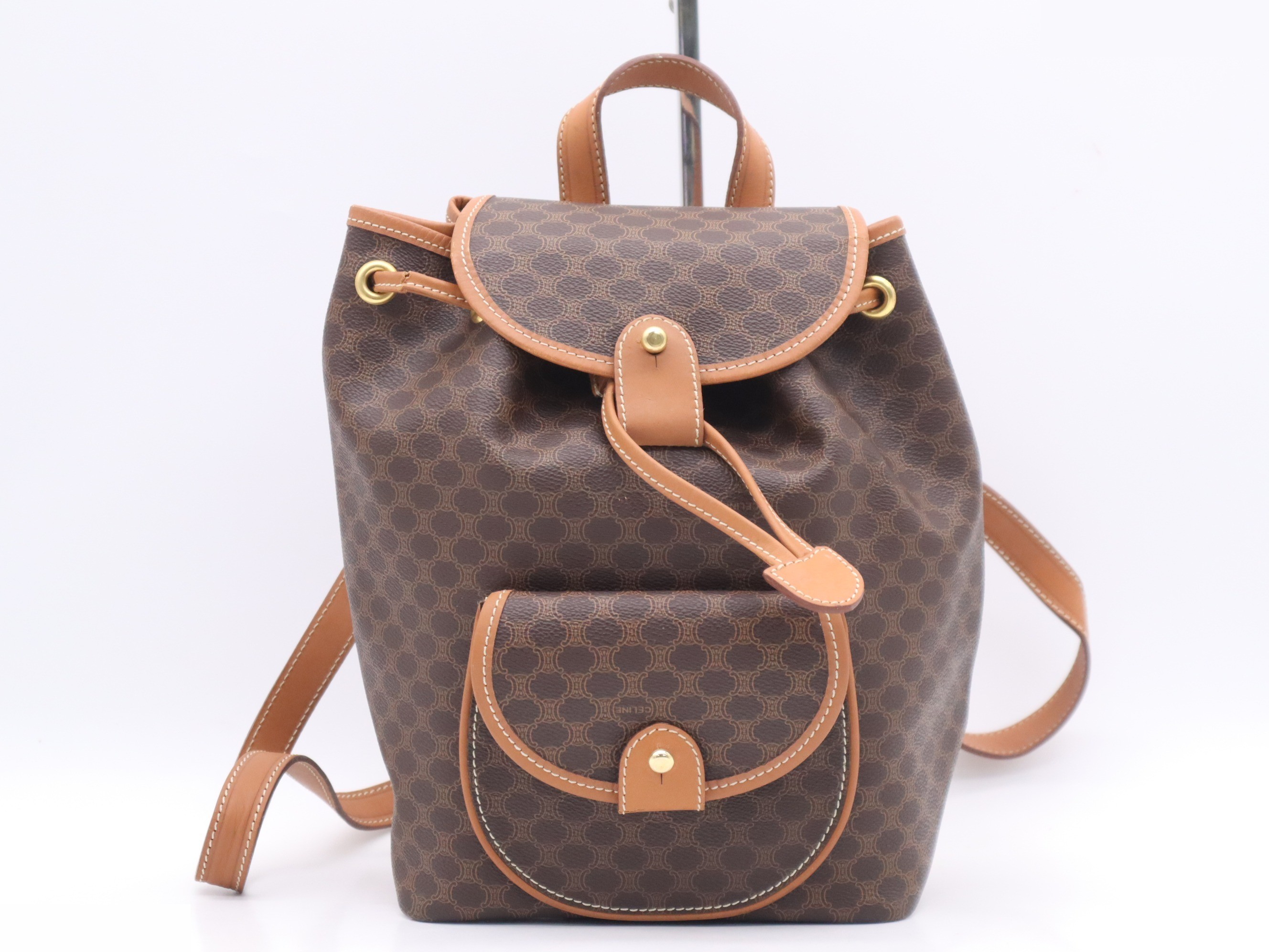 PVC x Leather Macadam Backpack, Brown, Gold Hardware