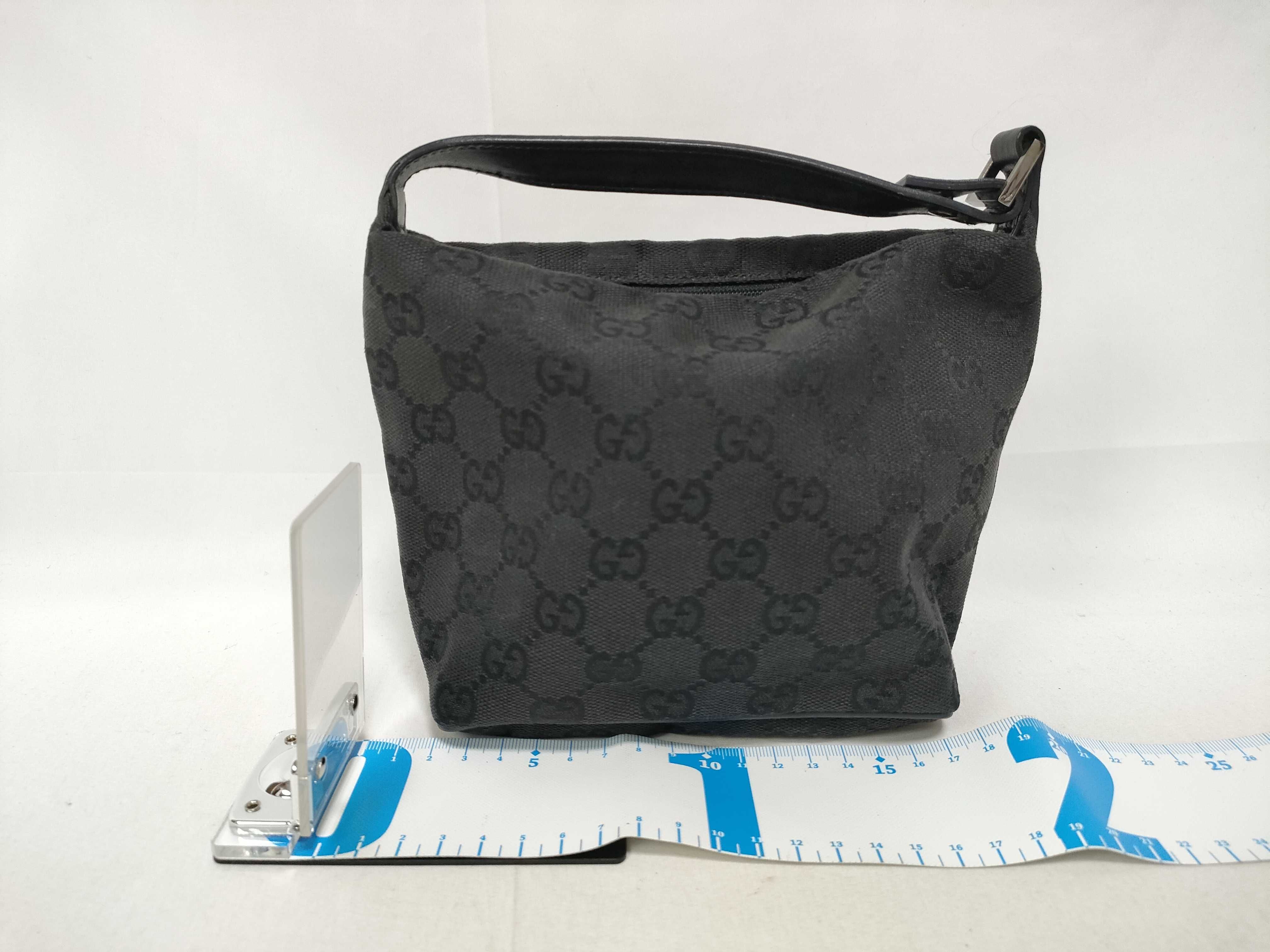 handbag accessory pouch, leather and canvas, GG pattern, black. — view 2