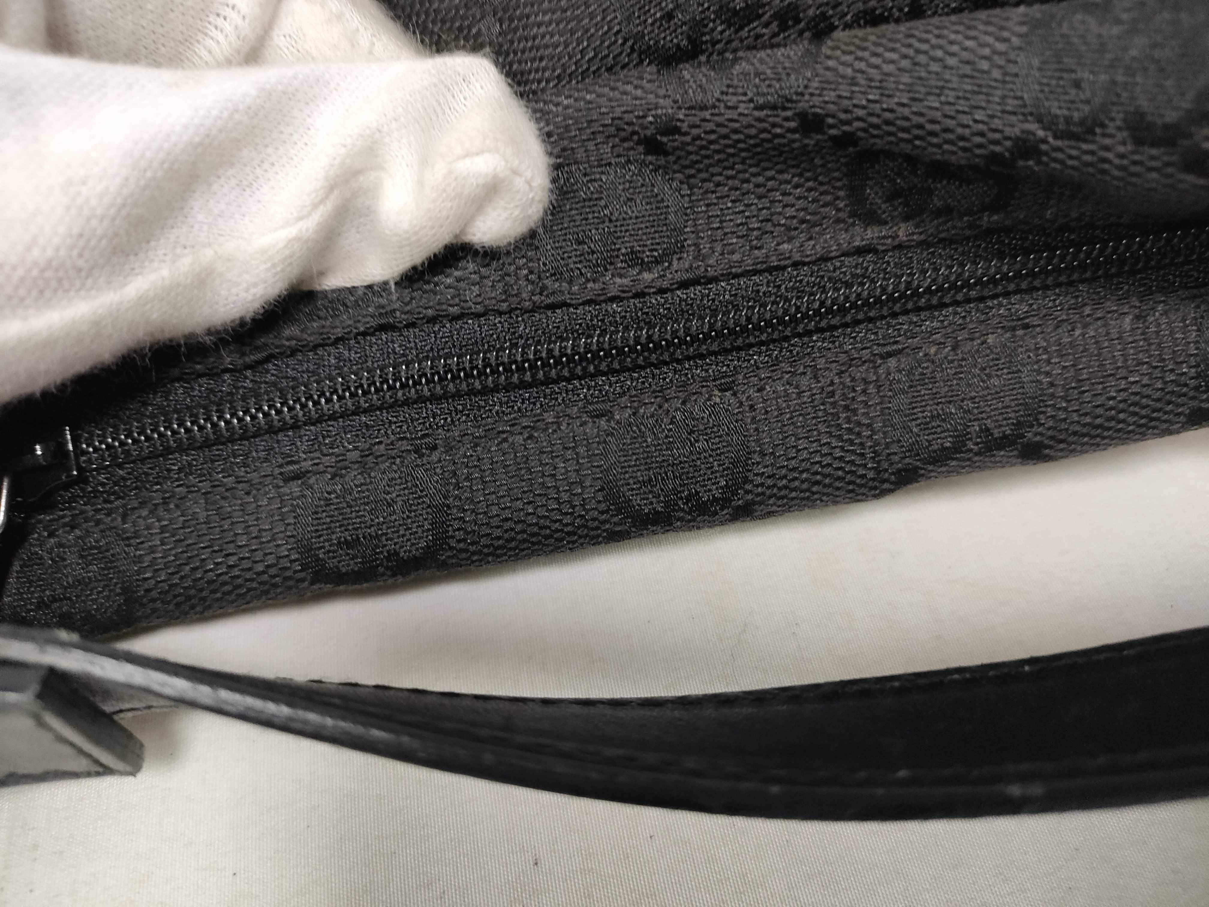handbag accessory pouch, leather and canvas, GG pattern, black. — view 11