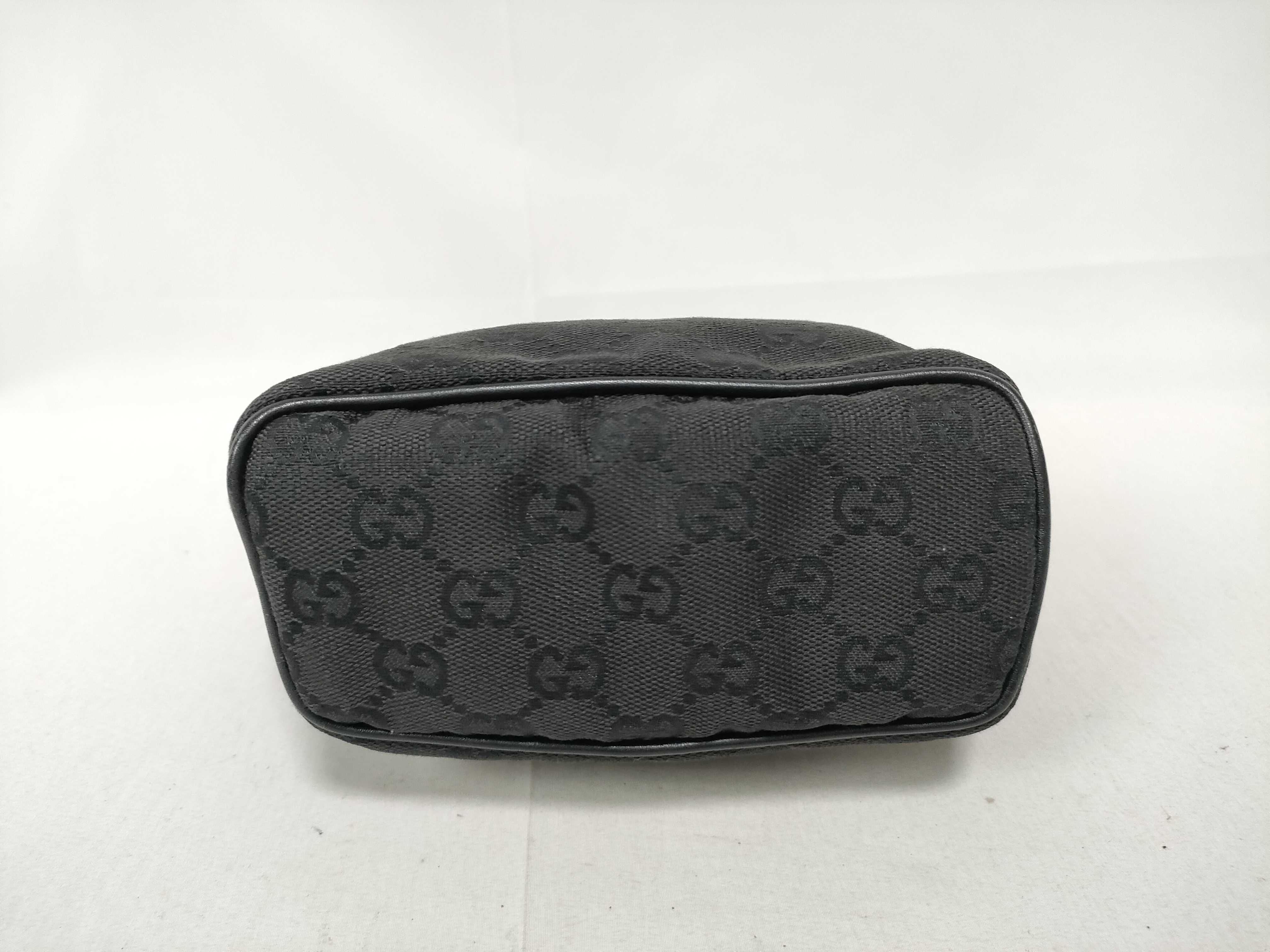 handbag accessory pouch, leather and canvas, GG pattern, black. — view 3