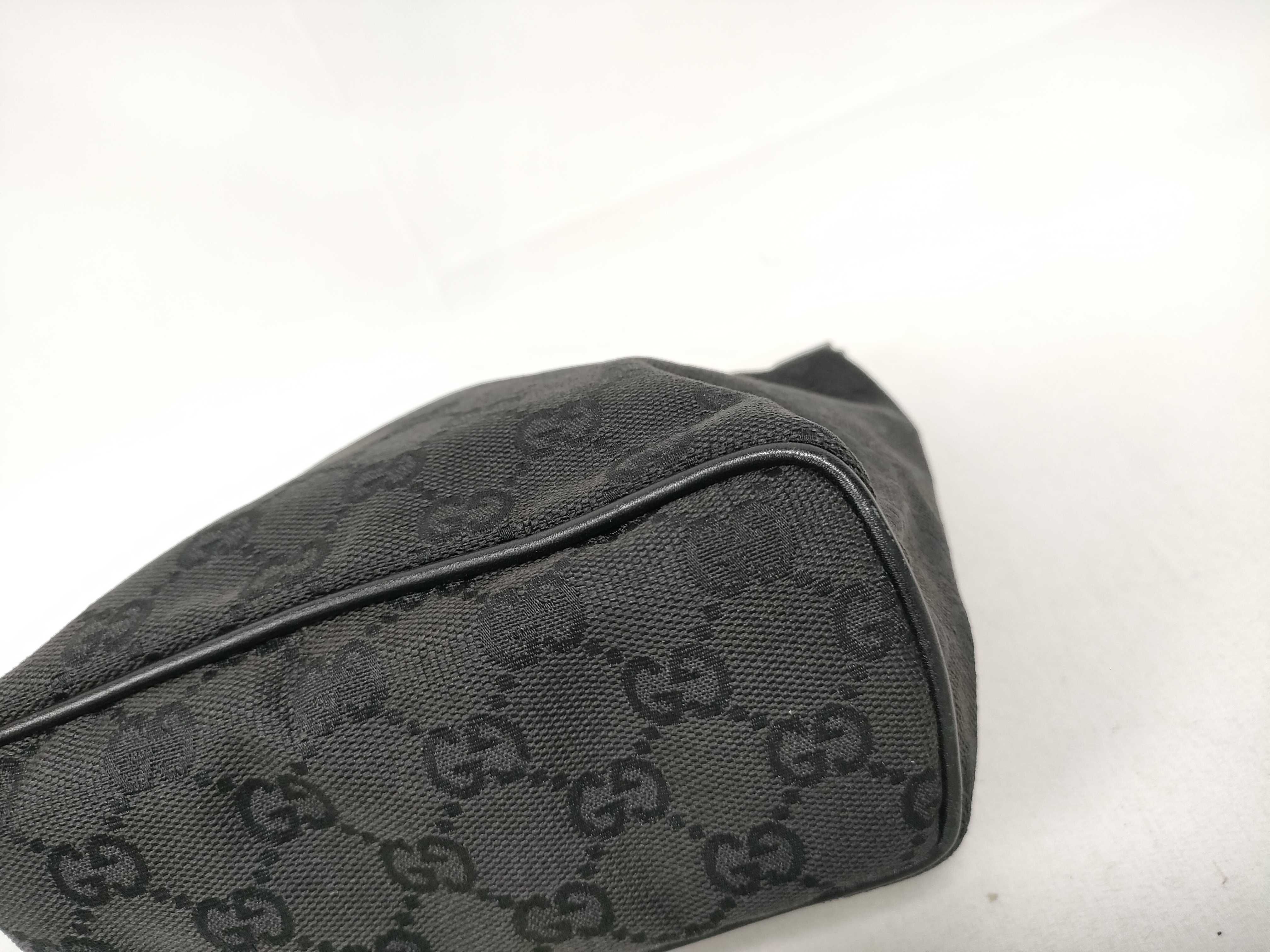 handbag accessory pouch, leather and canvas, GG pattern, black. — view 4