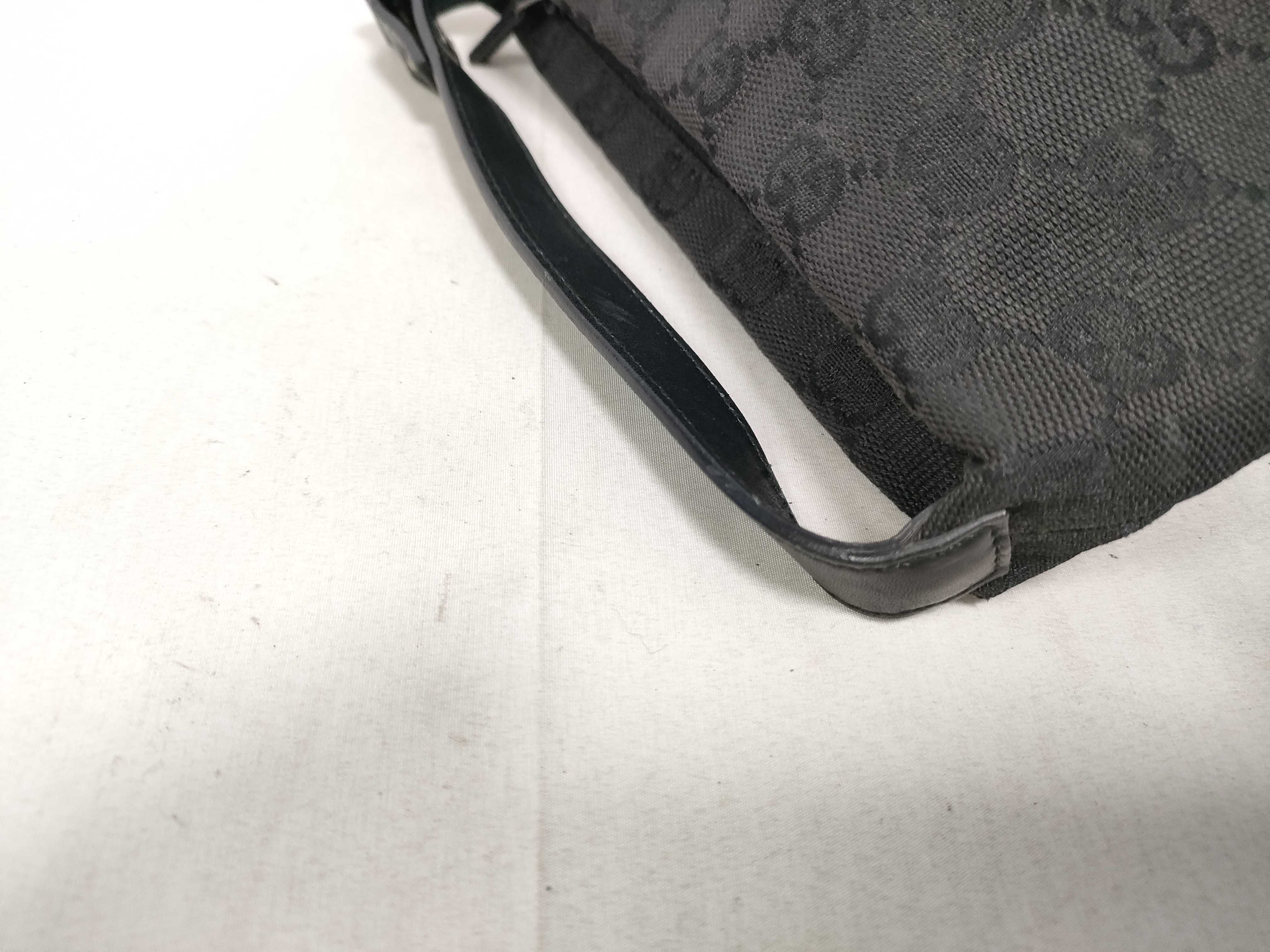 handbag accessory pouch, leather and canvas, GG pattern, black. — view 6