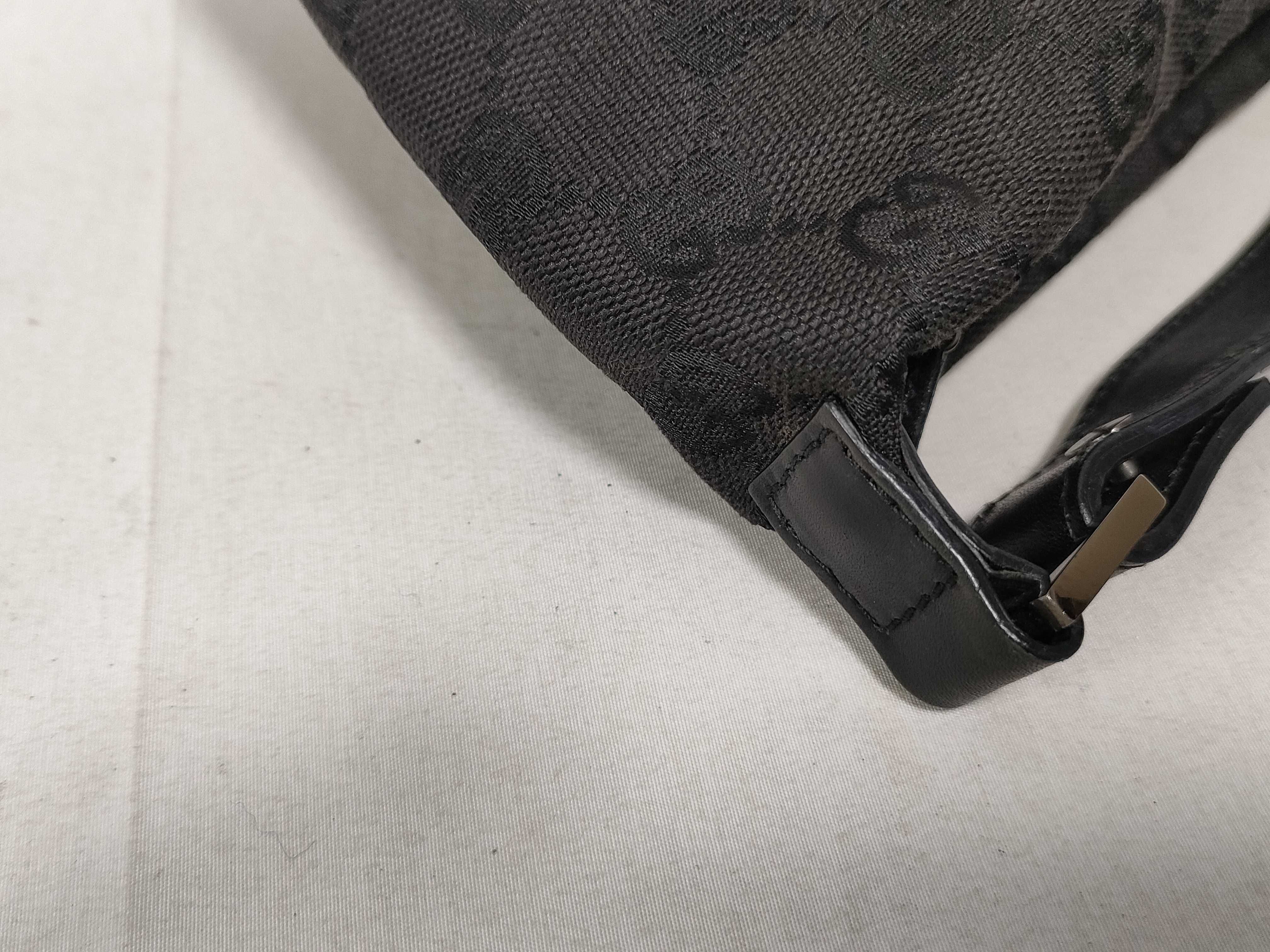 handbag accessory pouch, leather and canvas, GG pattern, black. — view 7