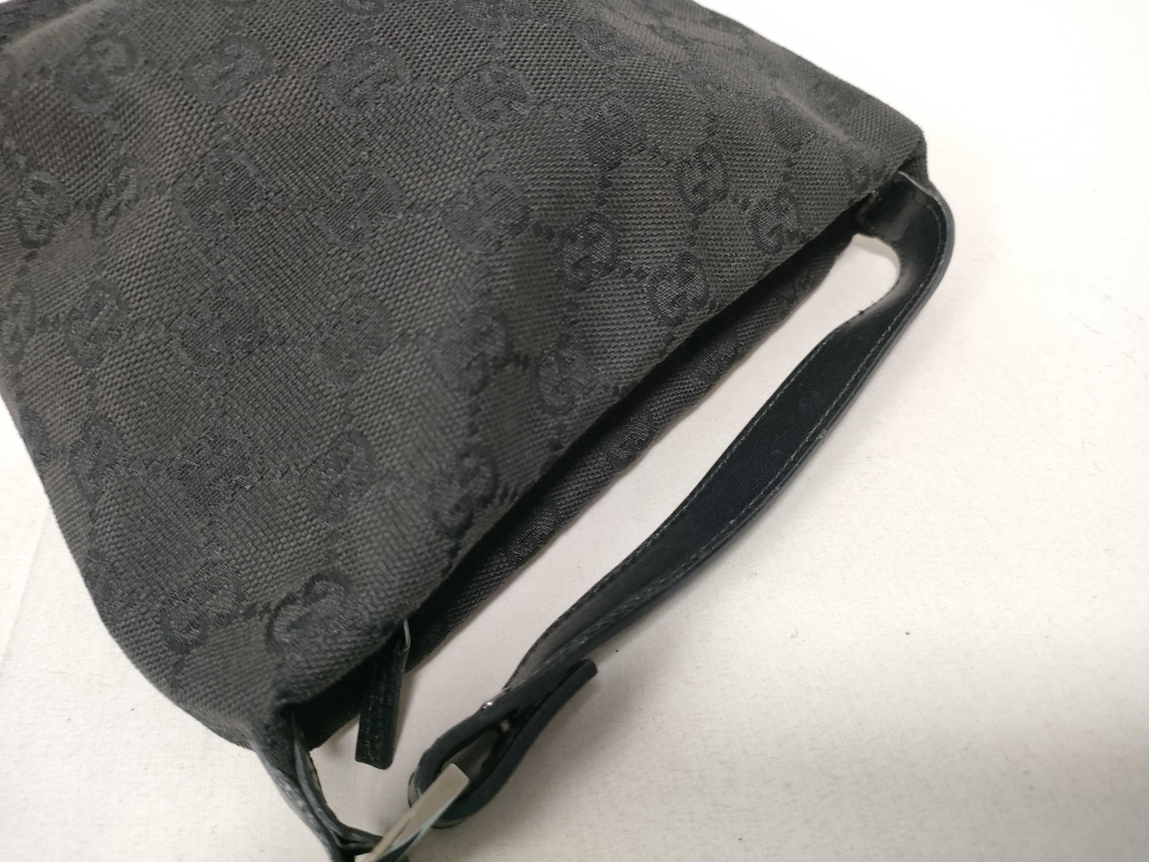 handbag accessory pouch, leather and canvas, GG pattern, black. — view 9