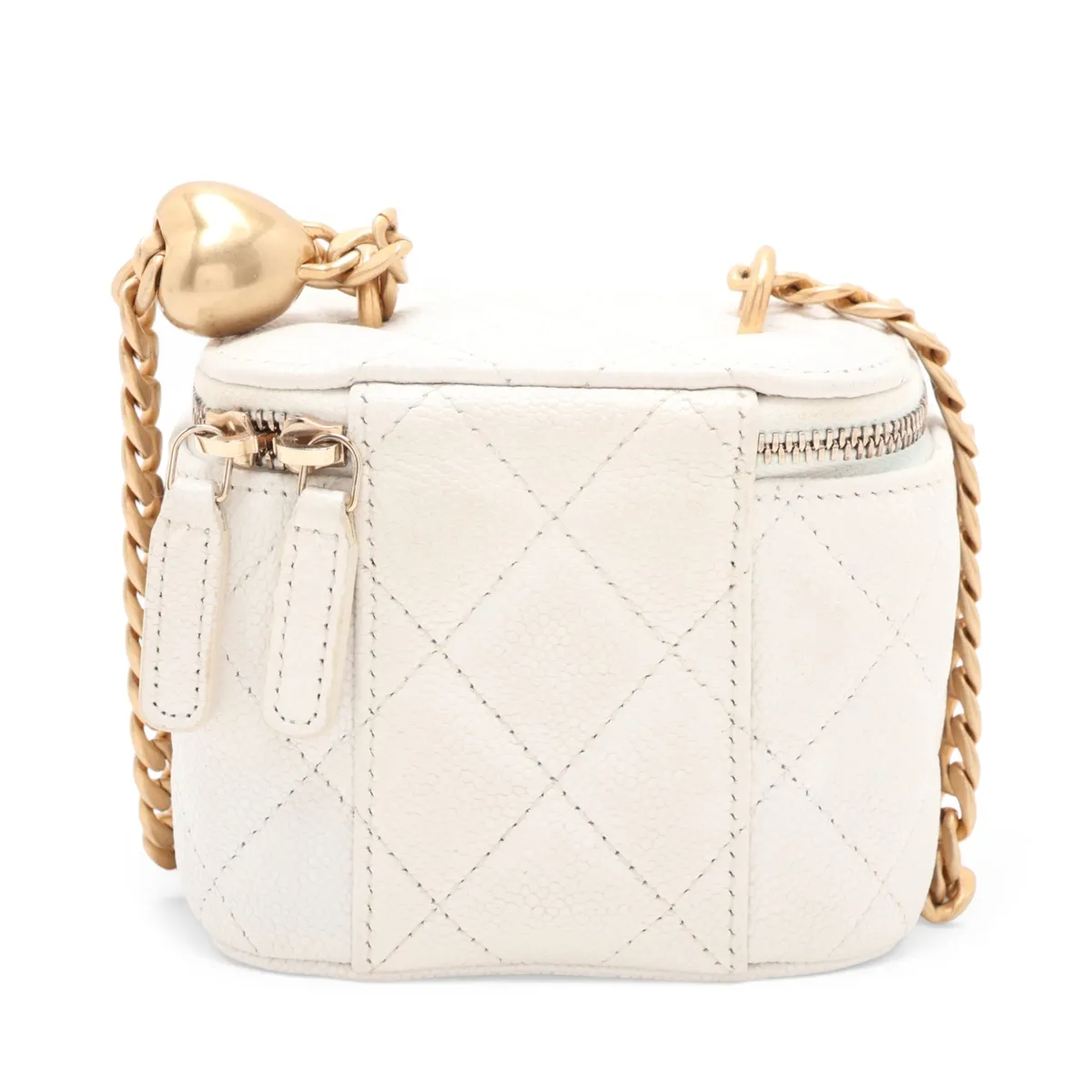 Matelassé Caviar Skin Chain Shoulder Bag Vanity Heart White Gold Hardware AKTPJJL9 Random Serial Number — view 2