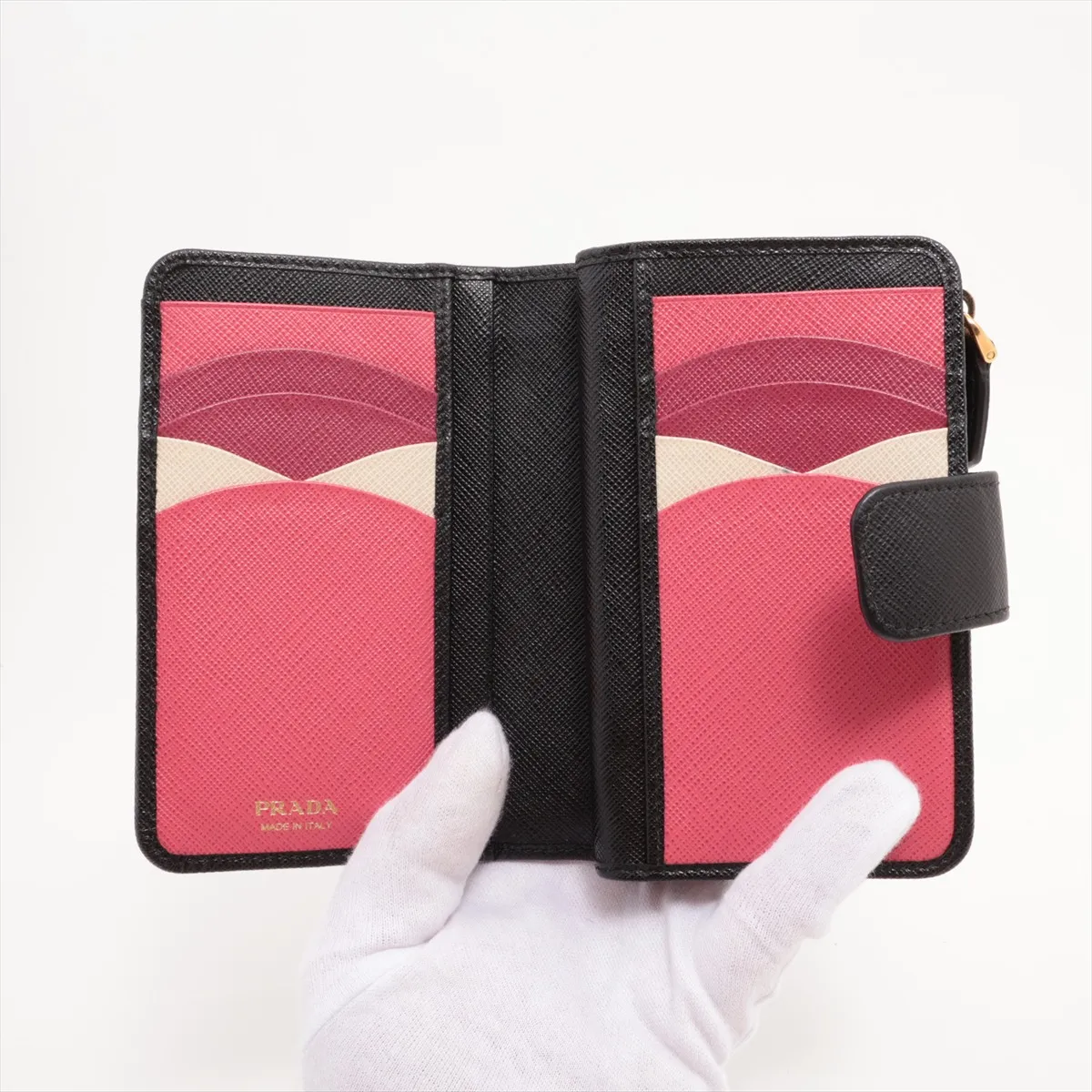 Saffiano 1ML225 Leather Compact Wallet, Black — view 3