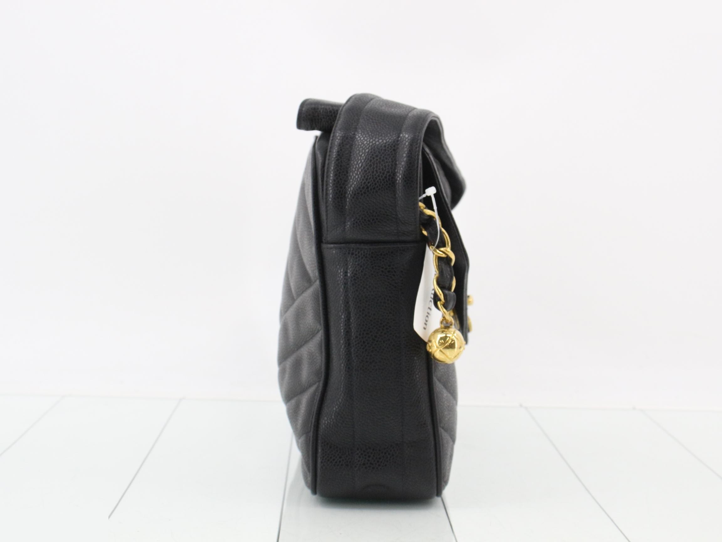 Caviar Skin Turnlock Shoulder Bag, Black — view 4