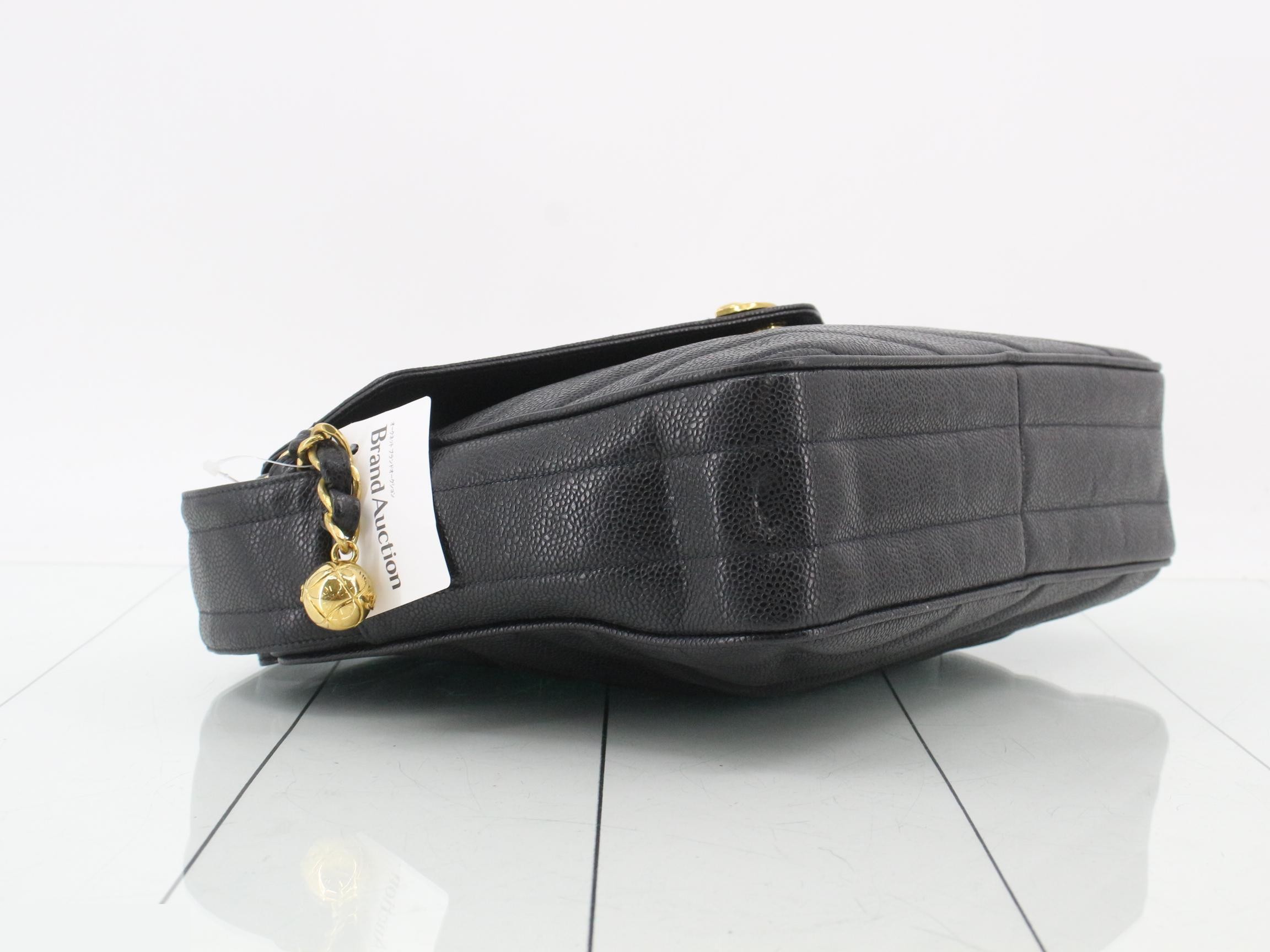 Caviar Skin Turnlock Shoulder Bag, Black — view 5