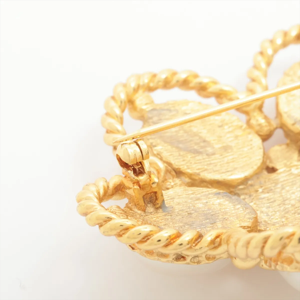 brooch, gold-plated with faux pearls. Shows signs of wear, including — view 3