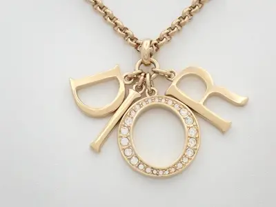 logo rhinestone long chain necklace
