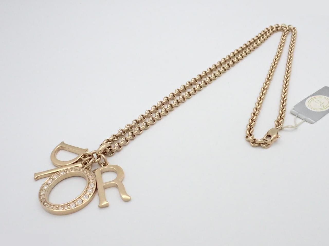 logo rhinestone long chain necklace — view 3