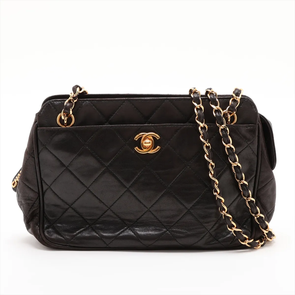 Matelassé Lambskin Chain Shoulder Bag, Brown with Gold Hardware, 4238148, Series 4