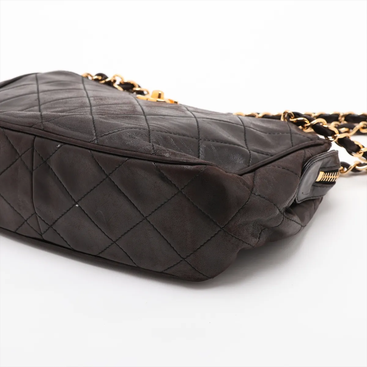 Matelassé Lambskin Chain Shoulder Bag, Brown with Gold Hardware, 4238148, Series 4 — view 3
