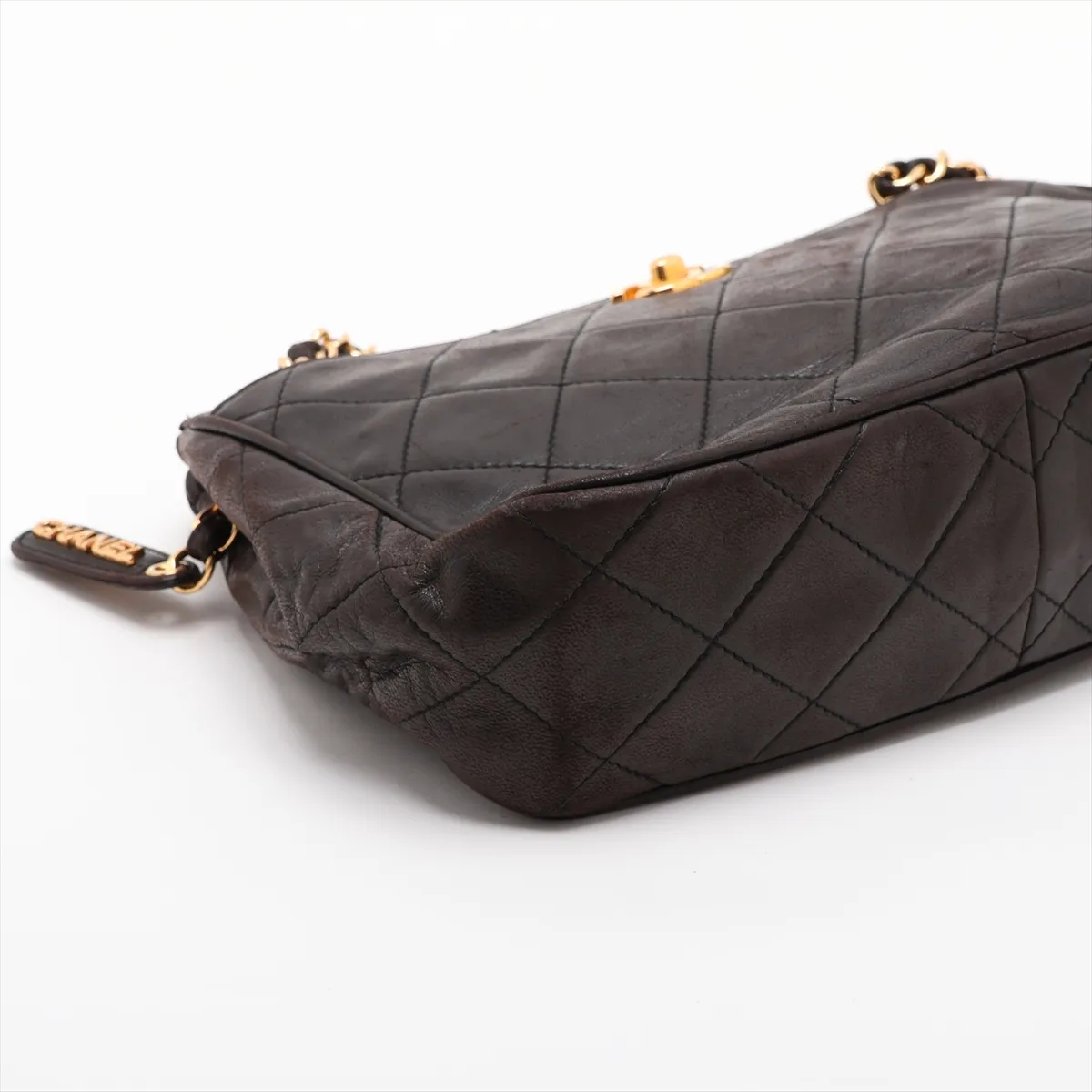 Matelassé Lambskin Chain Shoulder Bag, Brown with Gold Hardware, 4238148, Series 4 — view 4