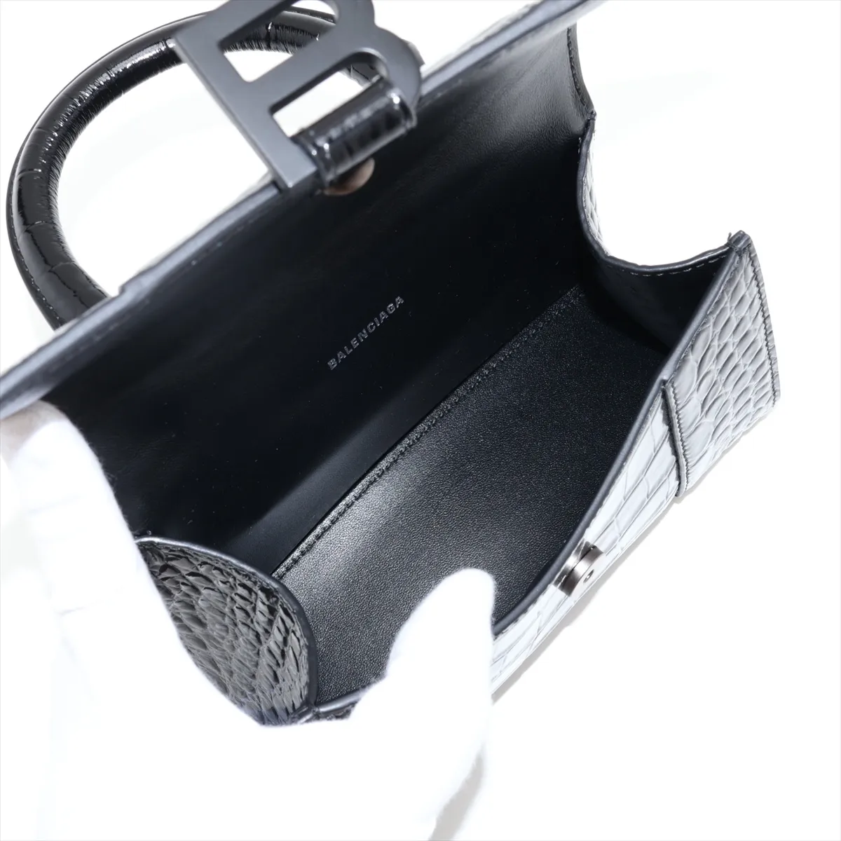 Hourglass XS 592833 Crocodile Embossed 2-Way Handbag Black — view 8