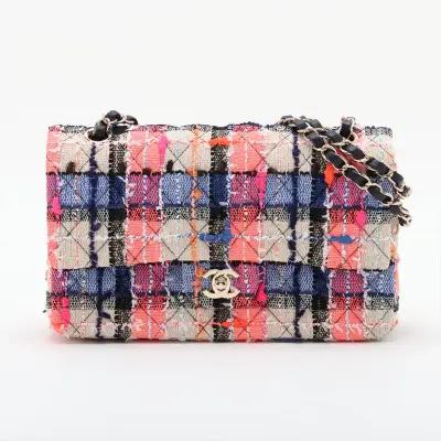 [Individually packaged] Chanel Matelassé 25 Tweed Double Flap Double Chain Bag, Multicolor, Gold Hardware, 29791650, Serial Number 29, A01112
