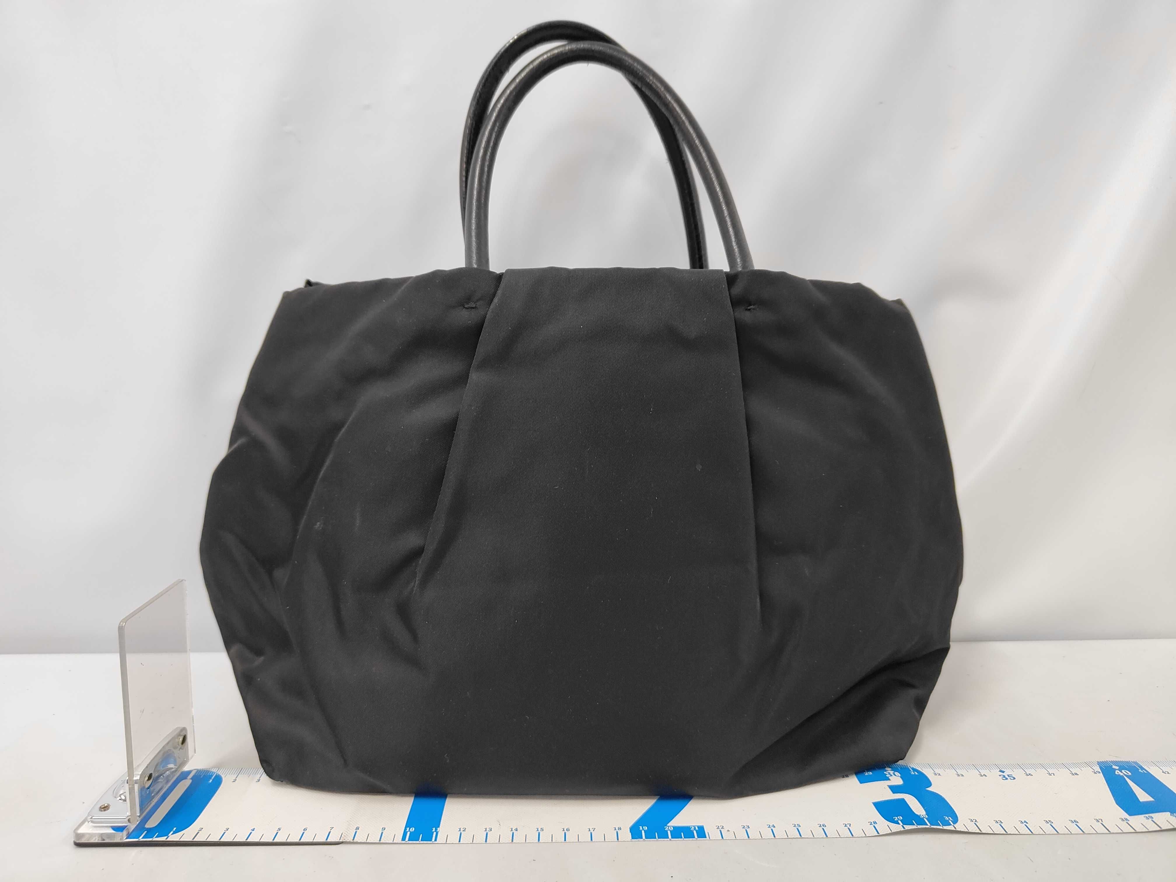 Nylon Leather Ribbon Handbag Black — view 2