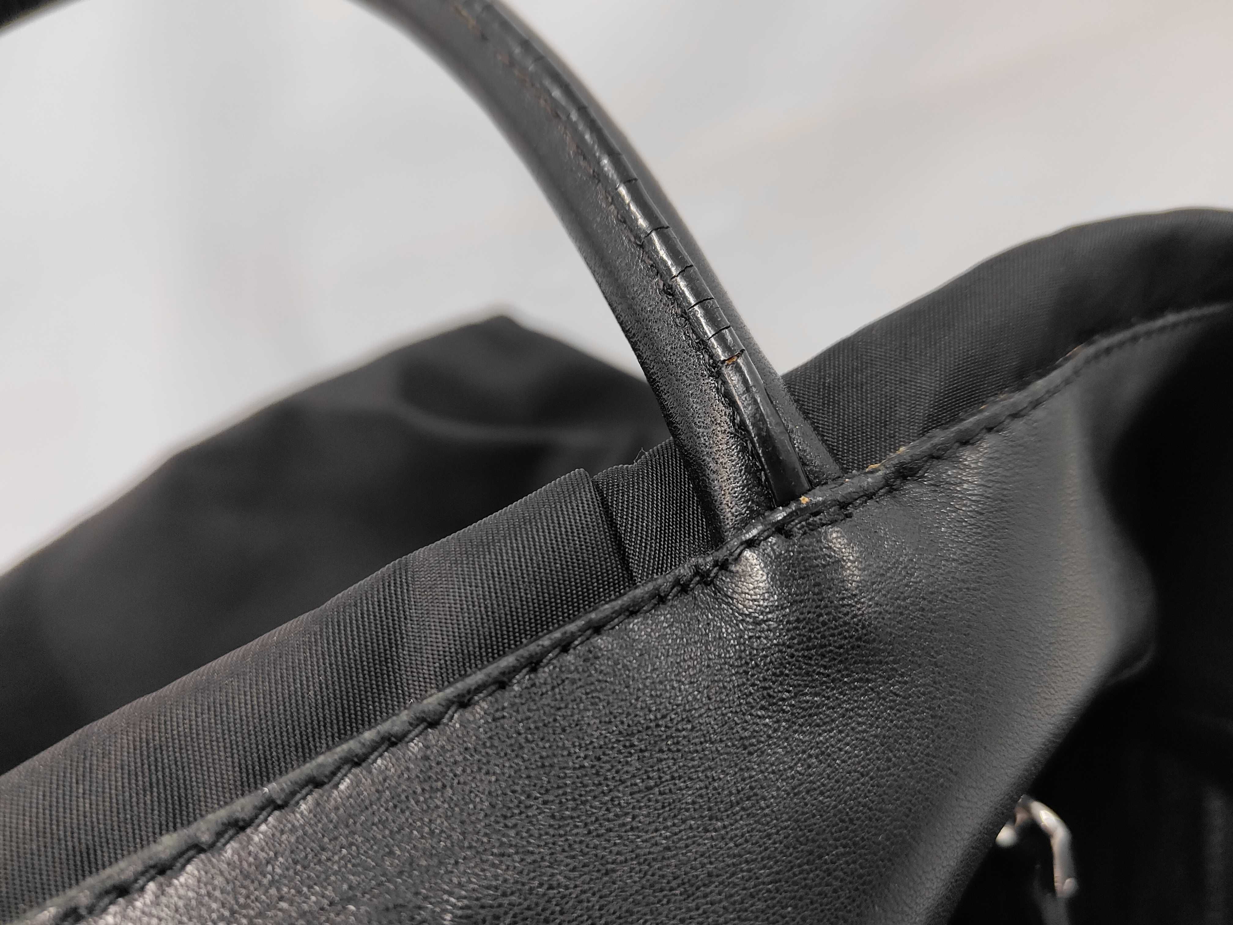 Nylon Leather Ribbon Handbag Black — view 9