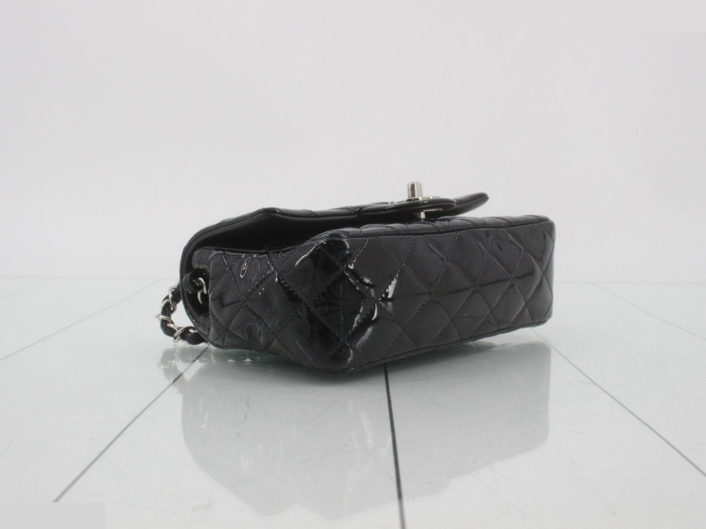 Matelassé patent leather shoulder bag, black, silver hardware, lambskin. — view 5