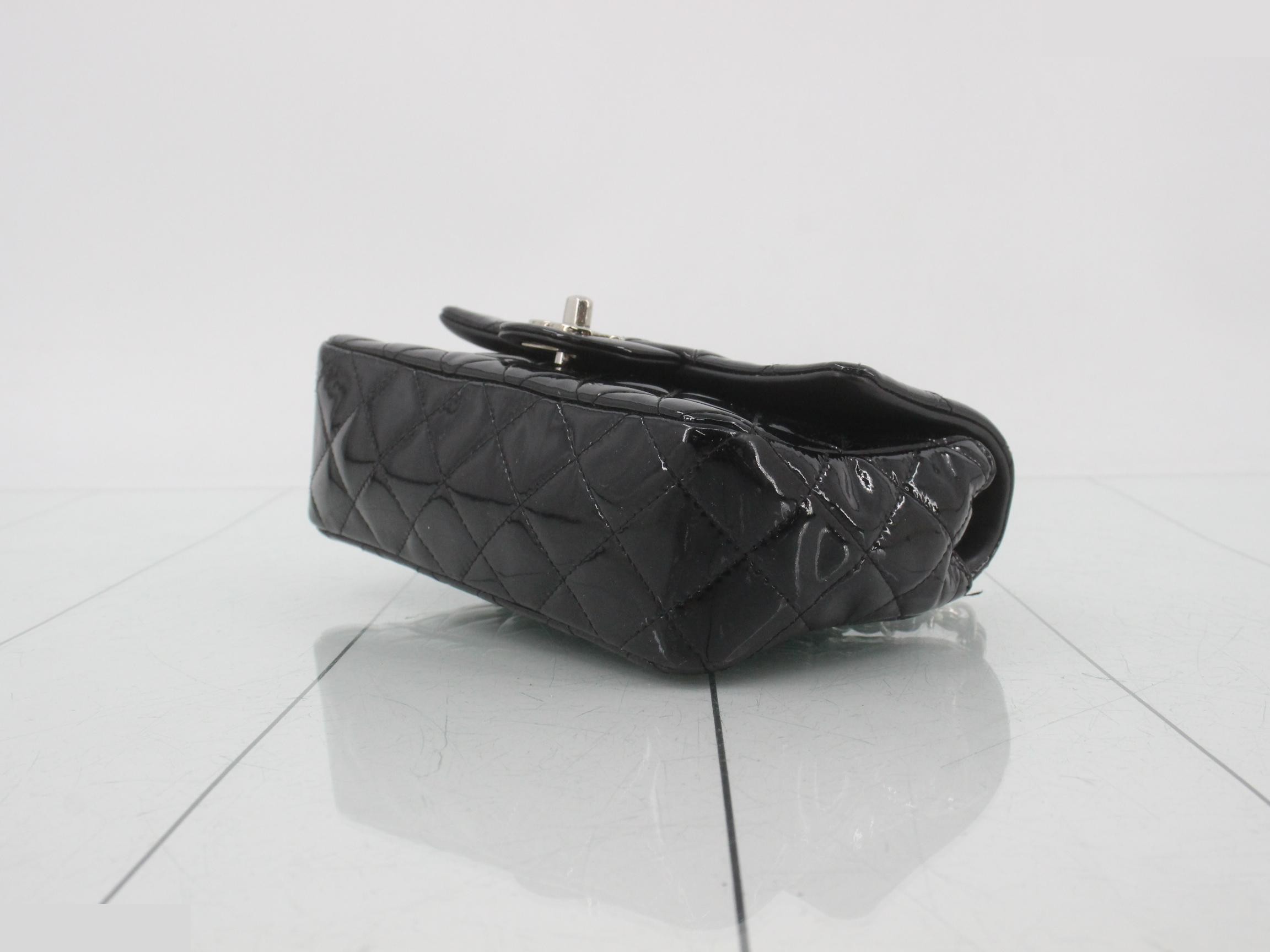 Matelassé patent leather shoulder bag, black, silver hardware, lambskin. — view 6