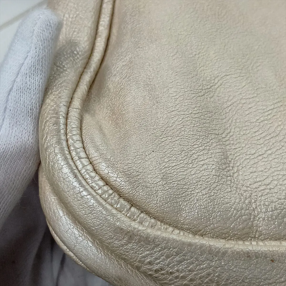 Gaucho Leather Shoulder Bag, Beige — view 13