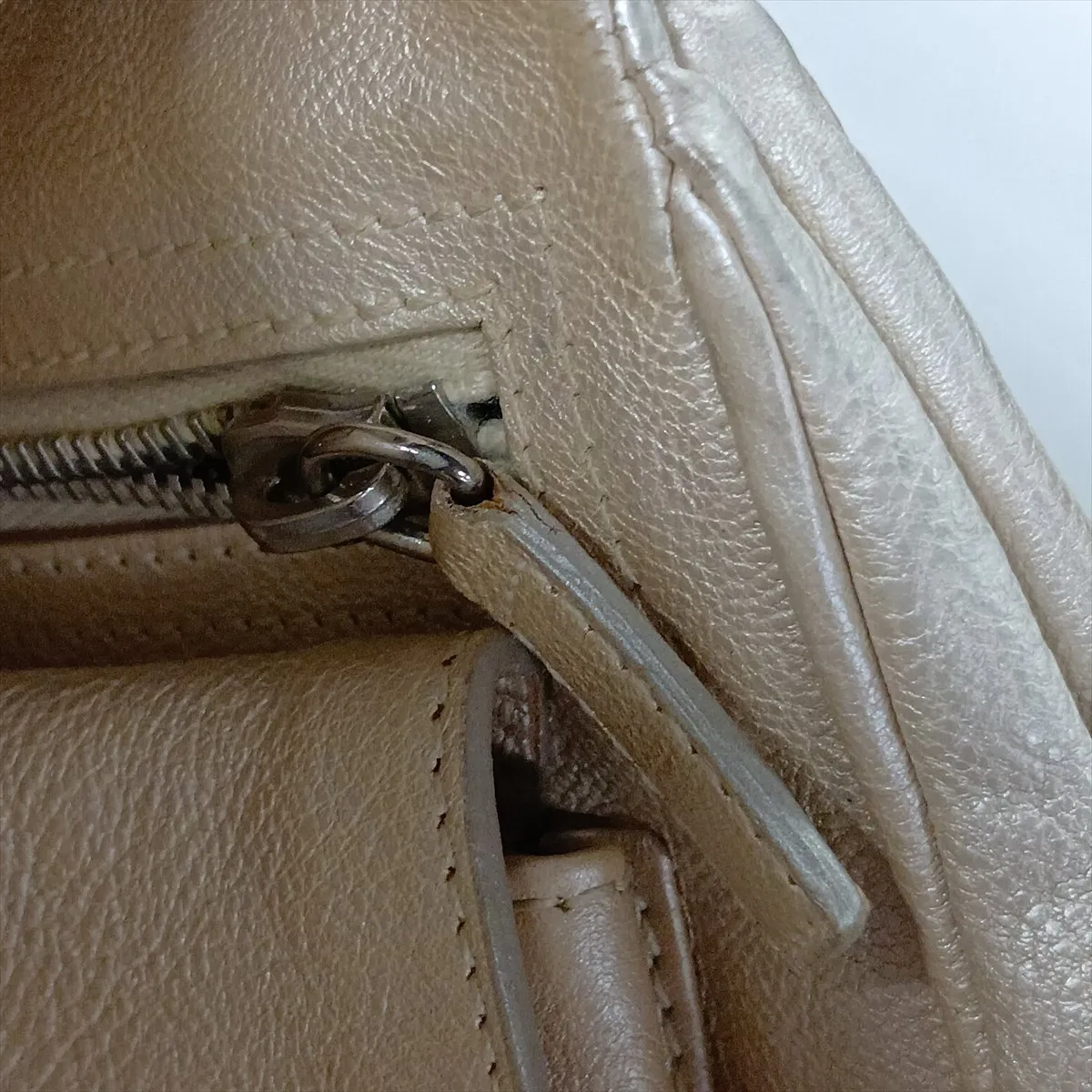 Gaucho Leather Shoulder Bag, Beige — view 14