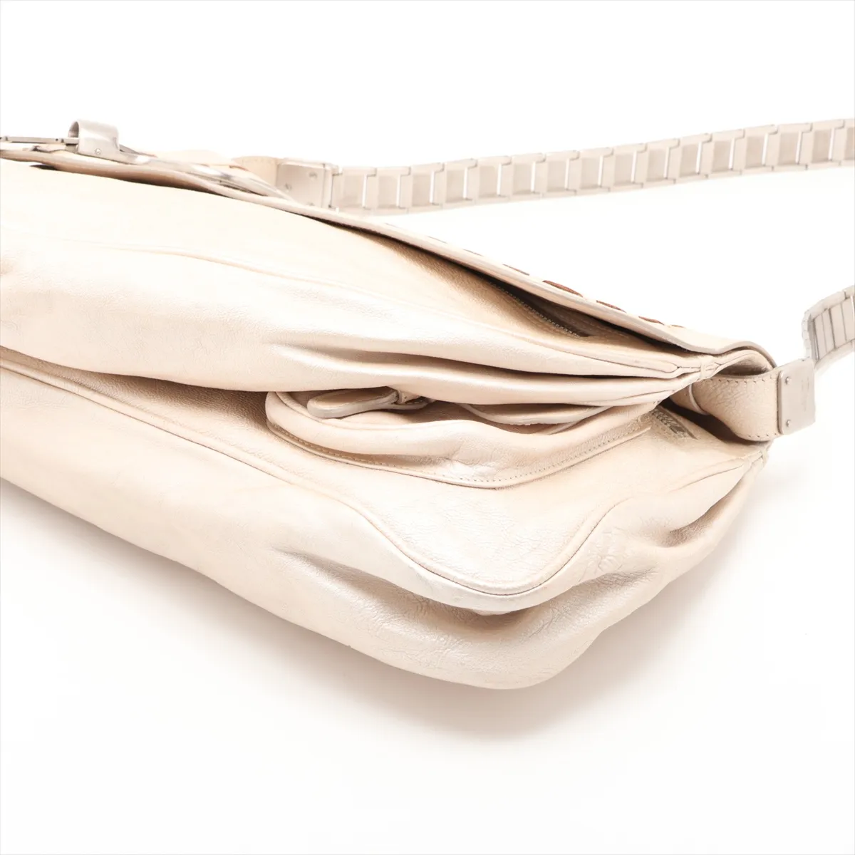 Gaucho Leather Shoulder Bag, Beige — view 3