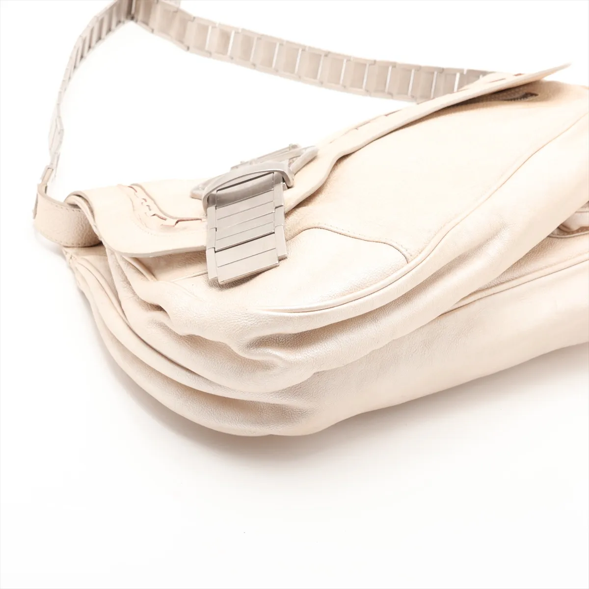 Gaucho Leather Shoulder Bag, Beige — view 4