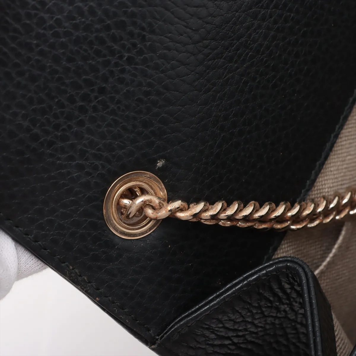Interlocking G Leather Chain Shoulder Bag, Black, 510304 (Outlet) — view 11