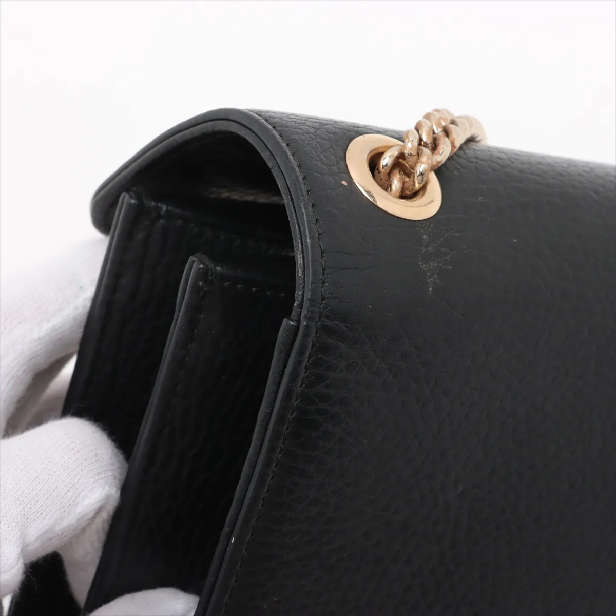 Interlocking G Leather Chain Shoulder Bag, Black, 510304 (Outlet) — view 15