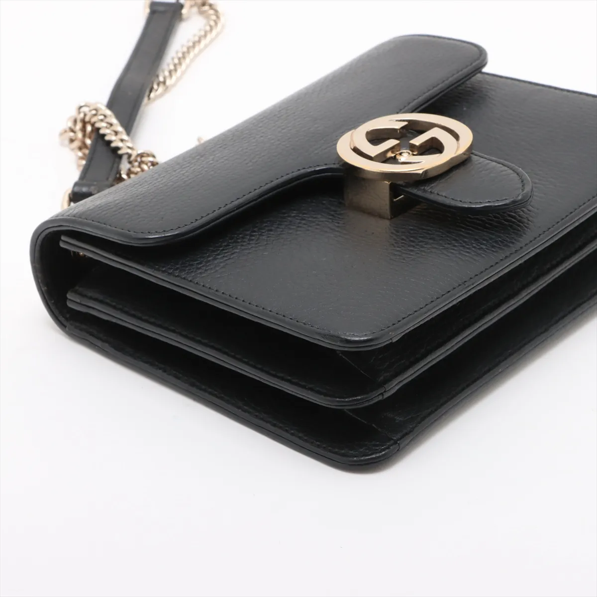 Interlocking G Leather Chain Shoulder Bag, Black, 510304 (Outlet) — view 4