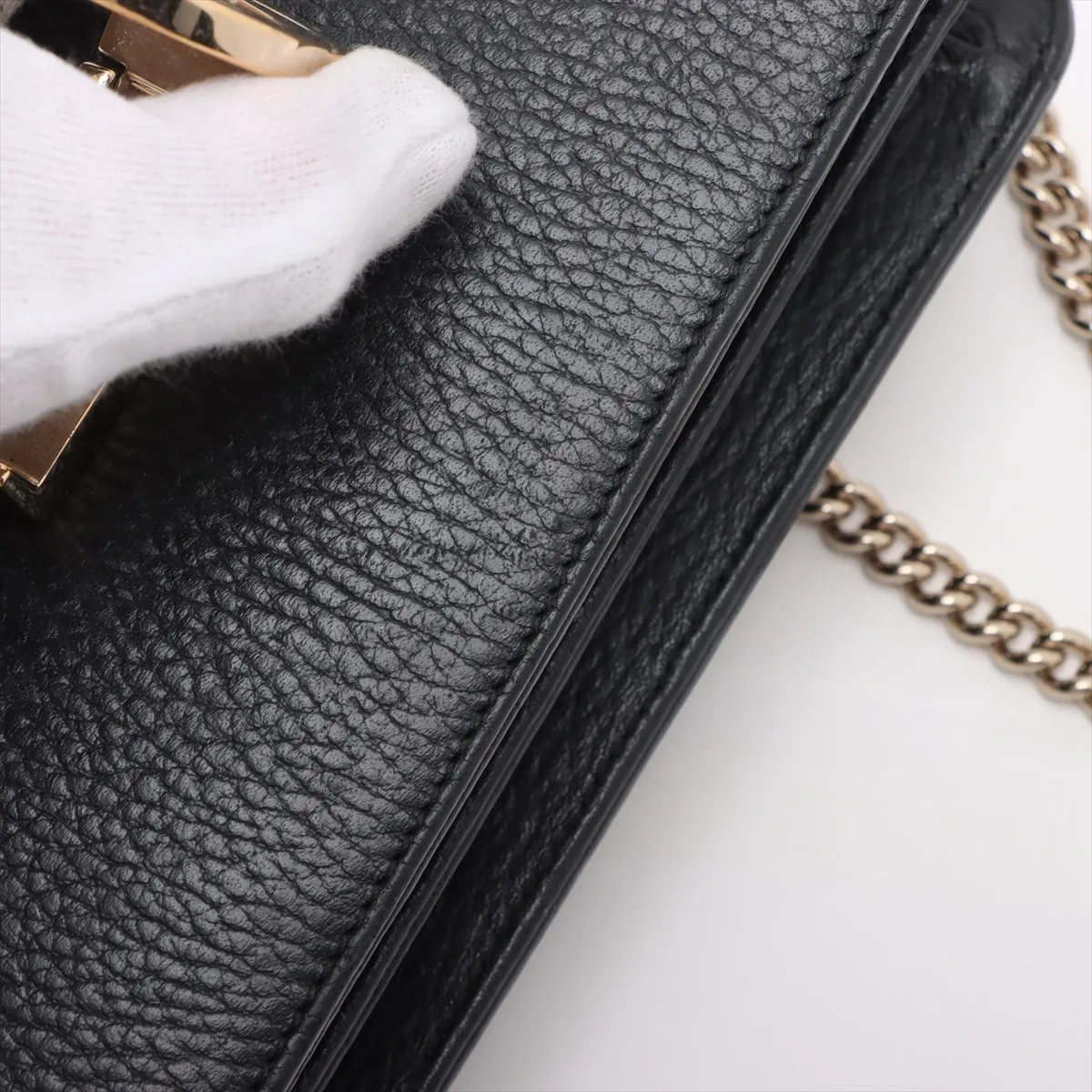 Interlocking G Leather Chain Shoulder Bag, Black, 510304 (Outlet) — view 9