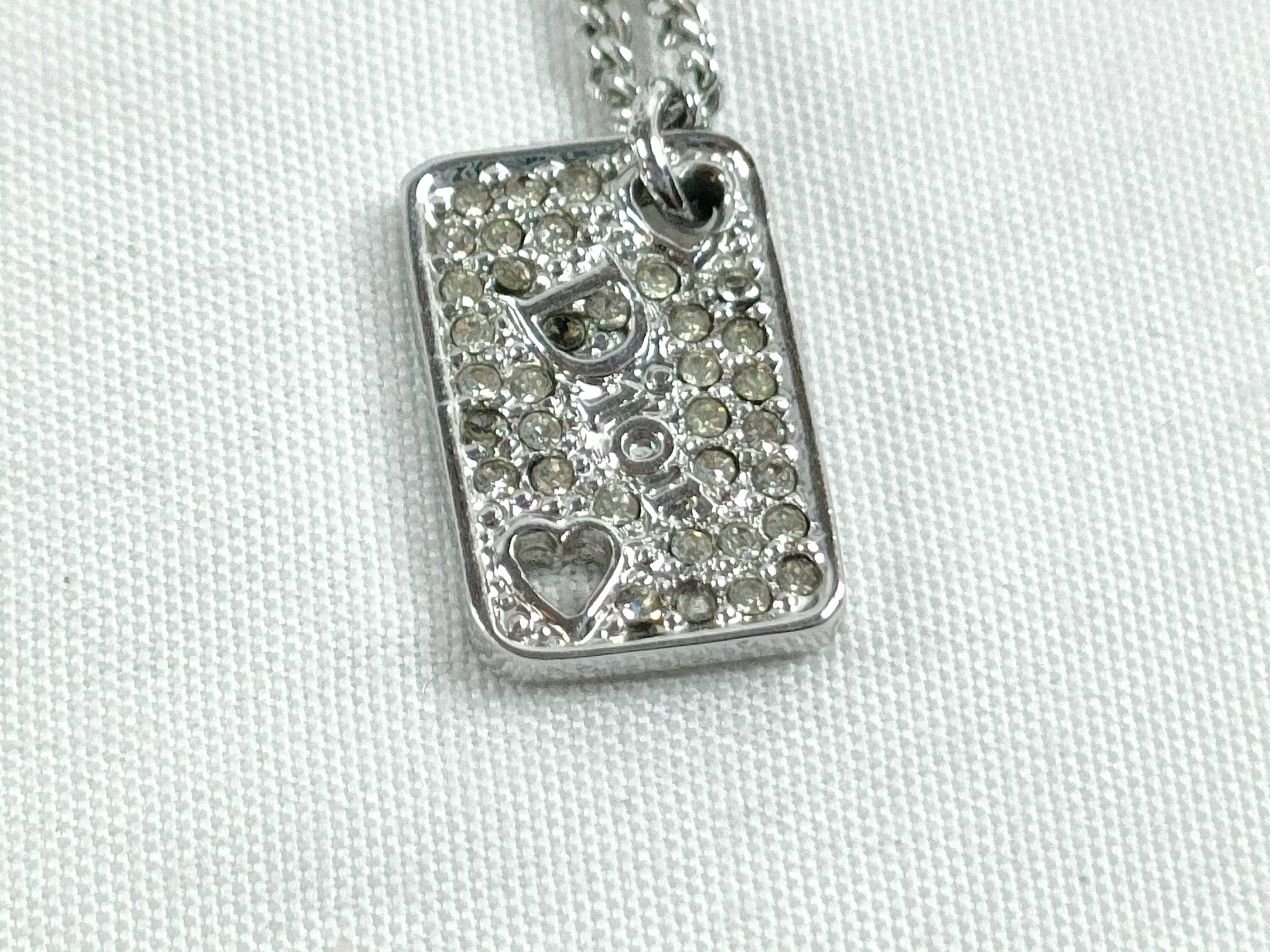 Trump Motif Heart Logo Rhinestone Silver Necklace
