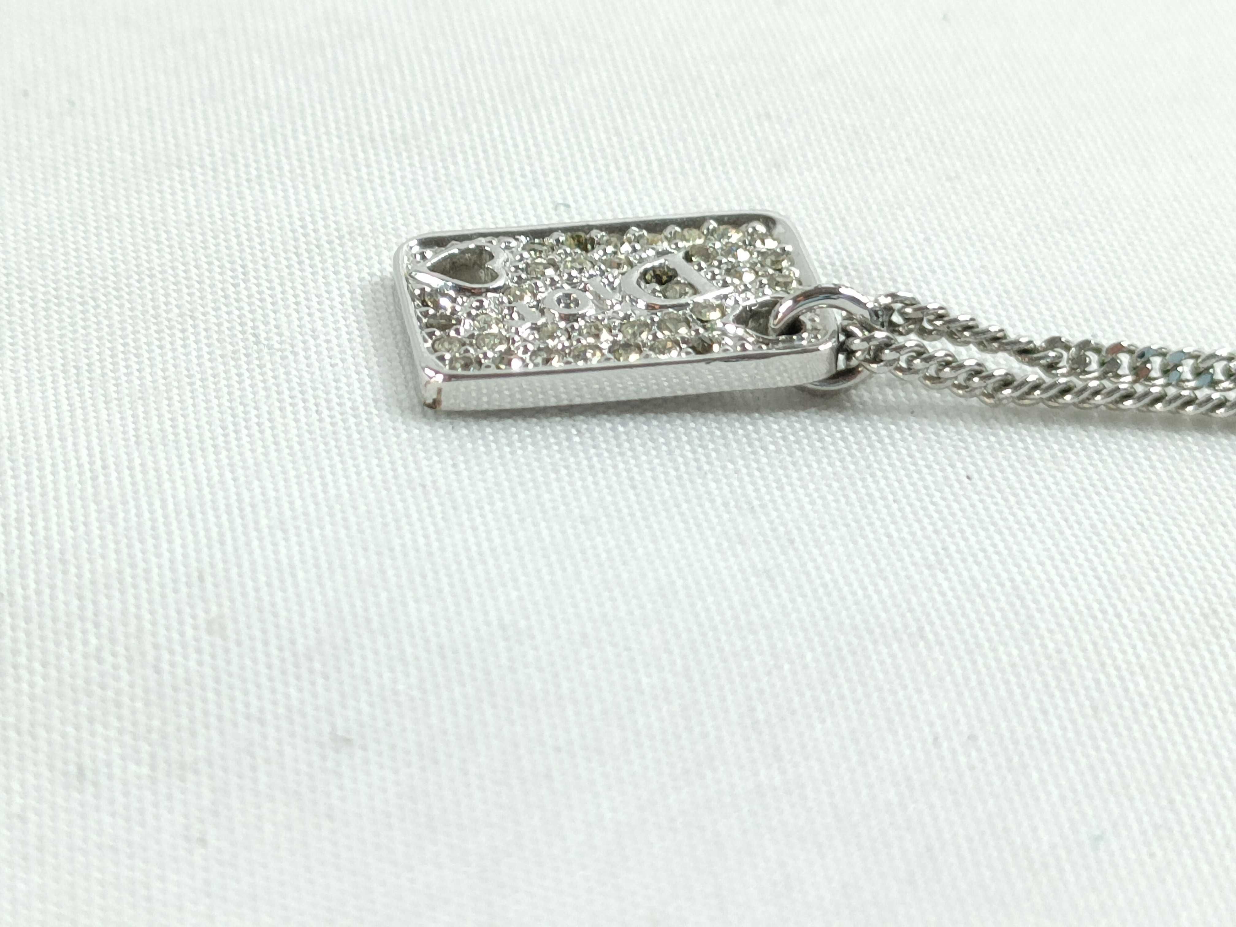 Trump Motif Heart Logo Rhinestone Silver Necklace — view 3