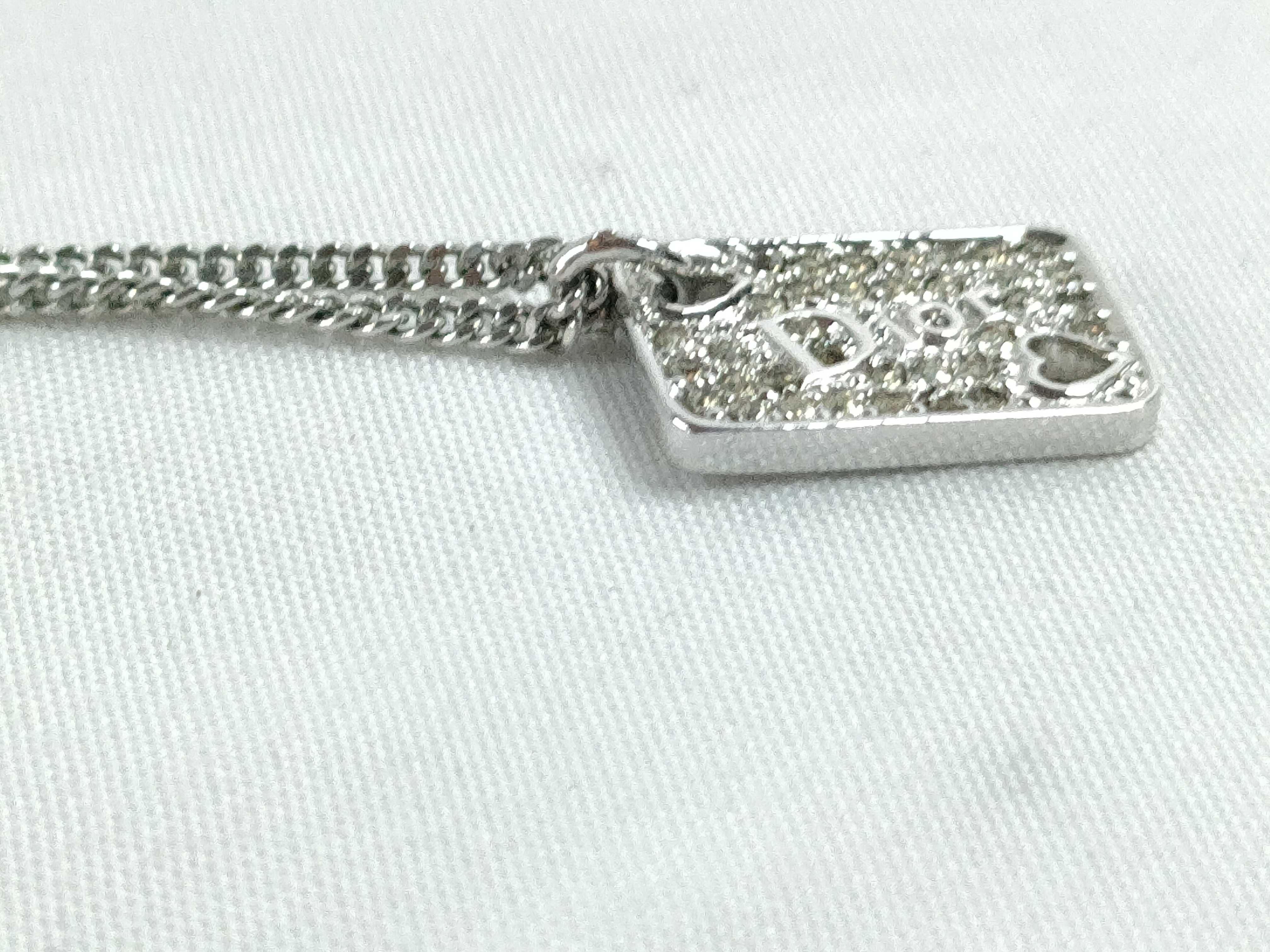 Trump Motif Heart Logo Rhinestone Silver Necklace — view 4