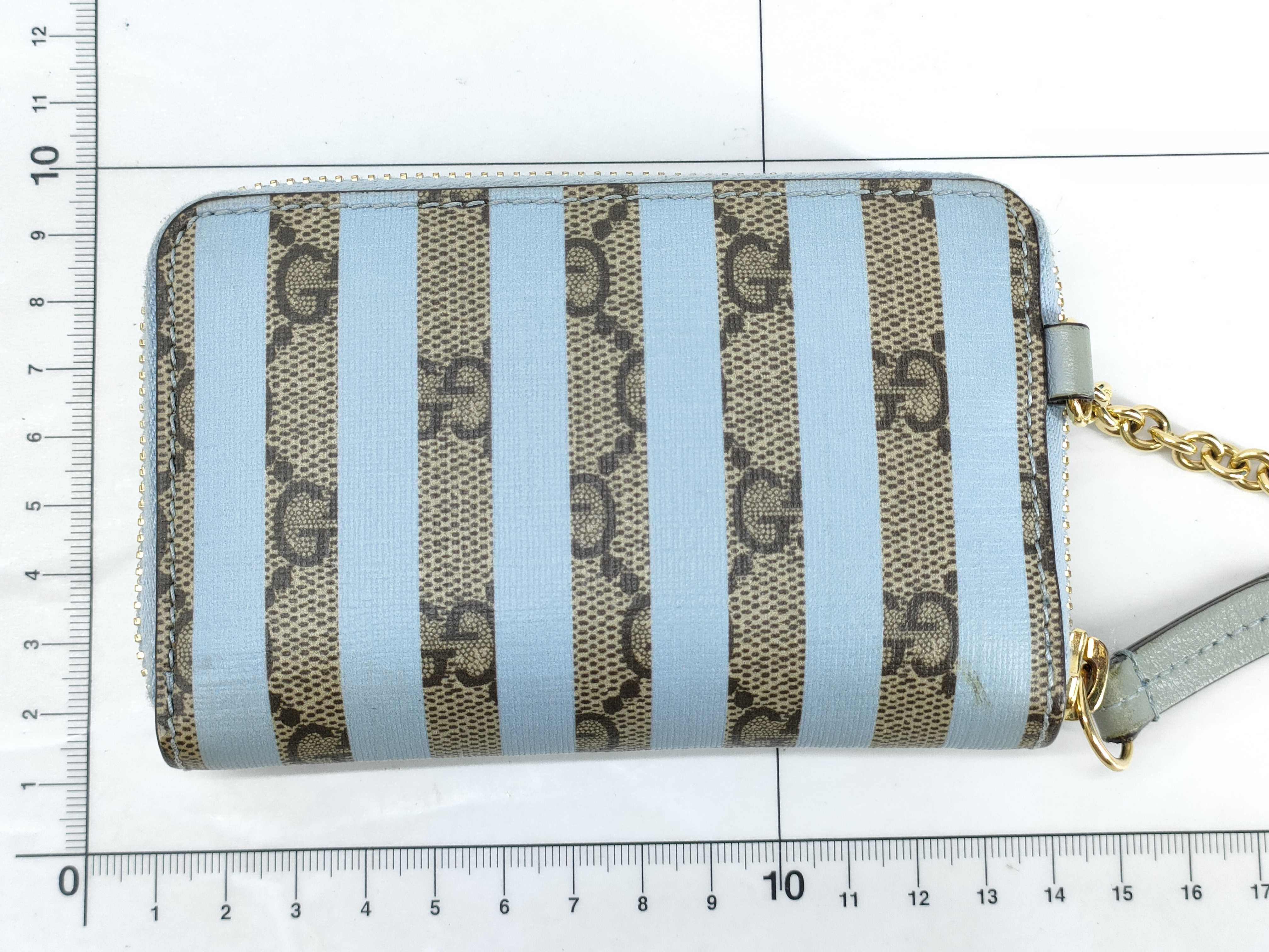 701485 GG Supreme Ebony Zip Card Case Canvas x Leather Blue Wallet — view 2