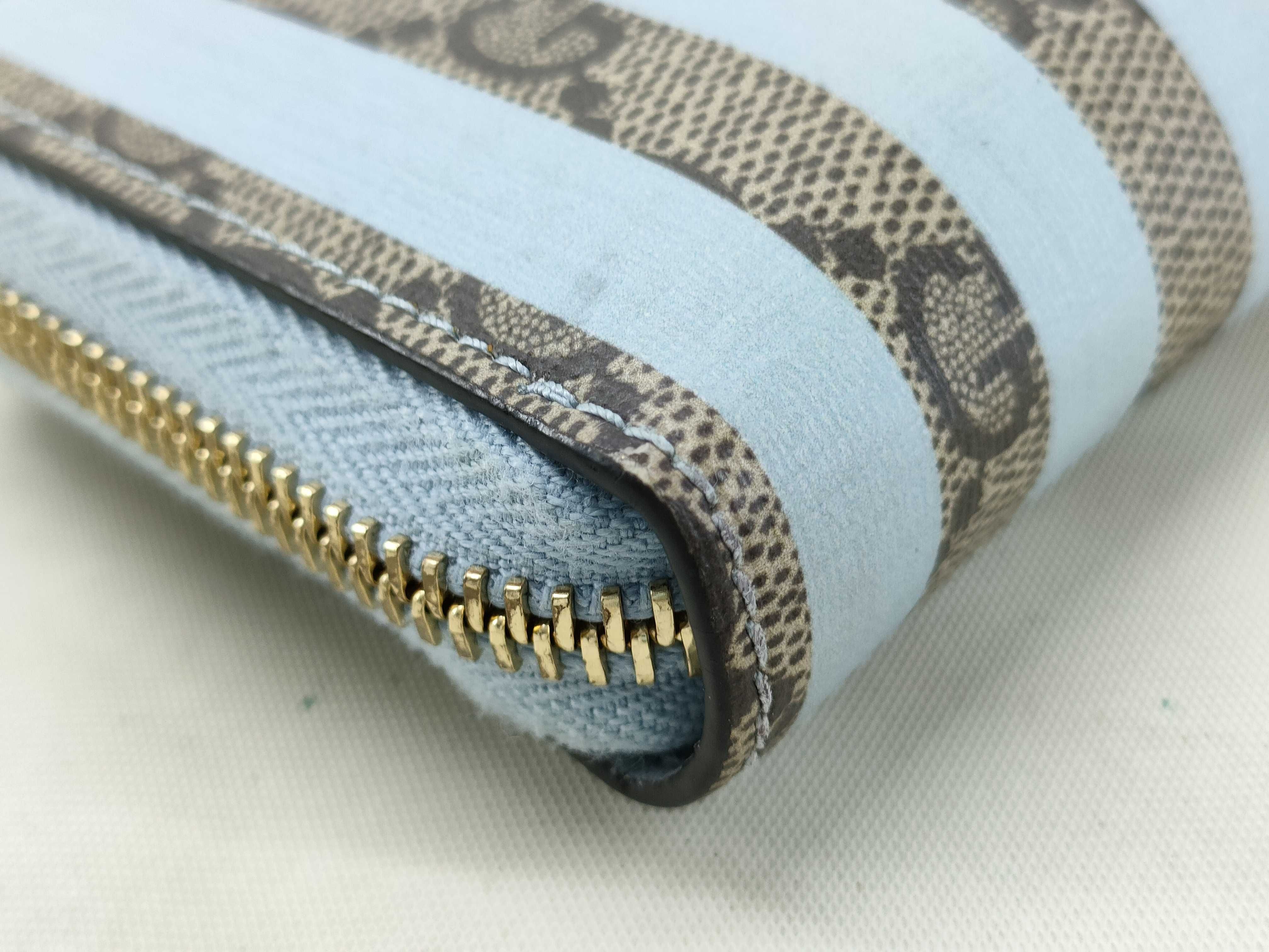 701485 GG Supreme Ebony Zip Card Case Canvas x Leather Blue Wallet — view 3
