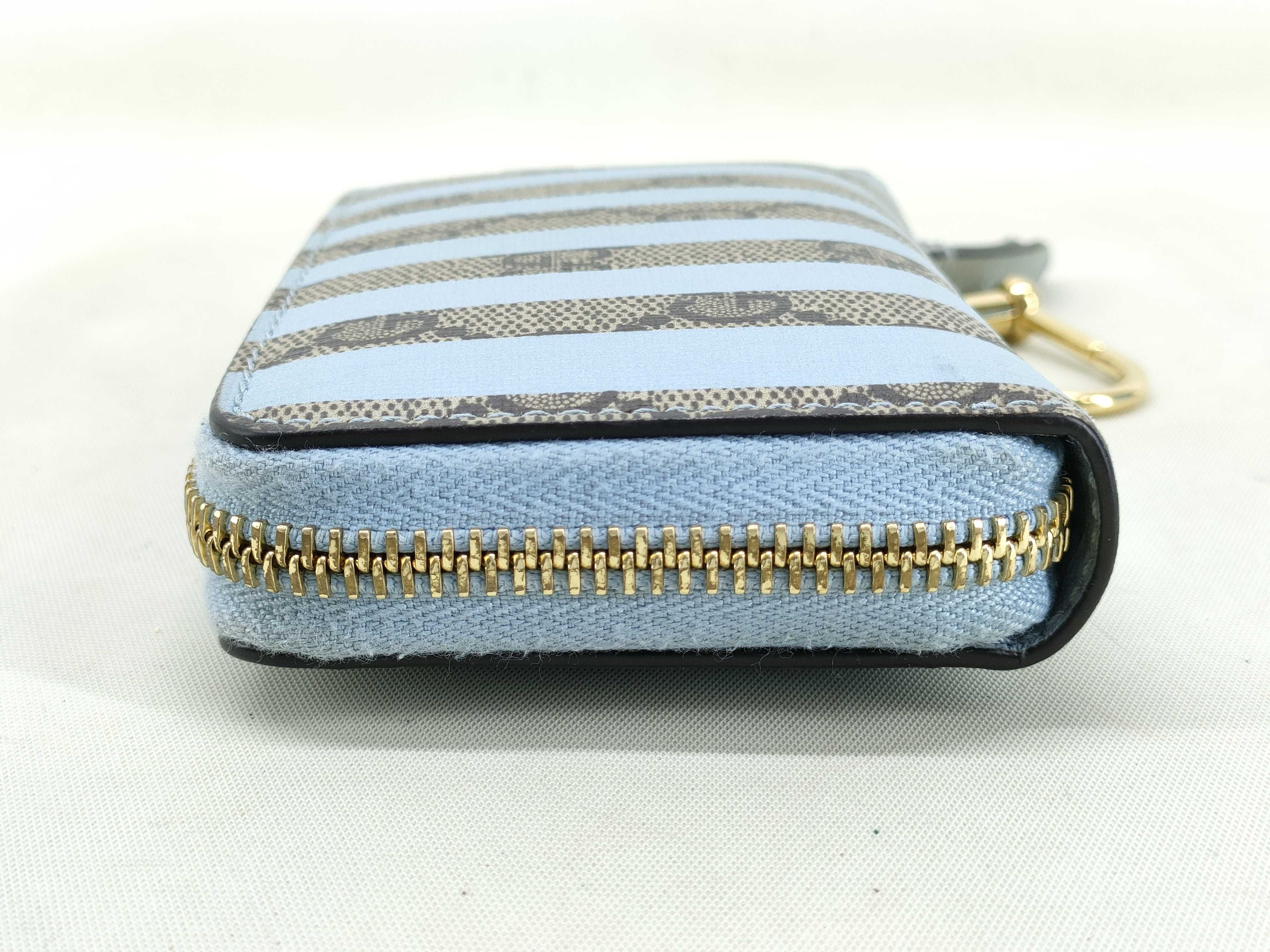 701485 GG Supreme Ebony Zip Card Case Canvas x Leather Blue Wallet — view 5