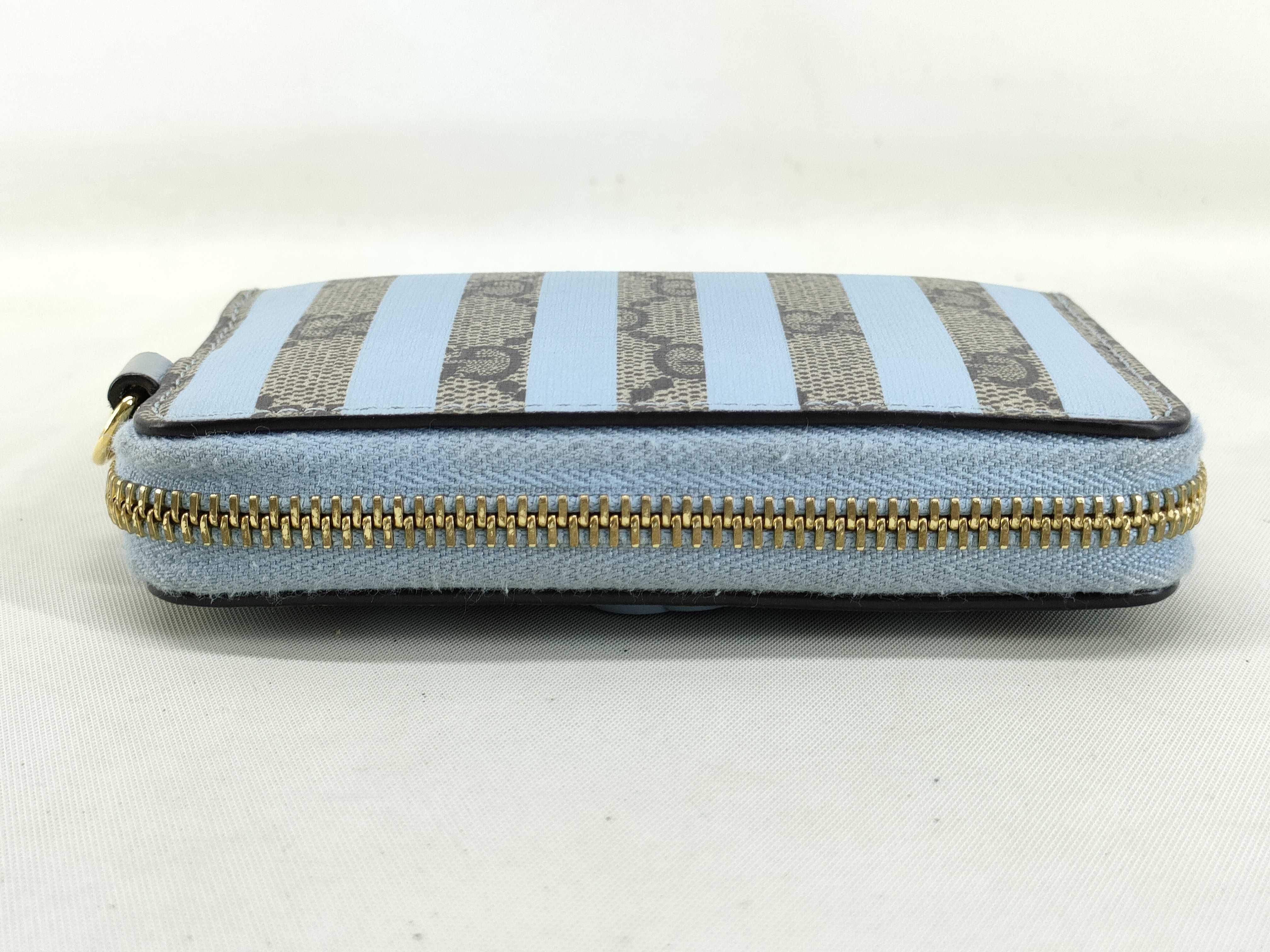 701485 GG Supreme Ebony Zip Card Case Canvas x Leather Blue Wallet — view 6