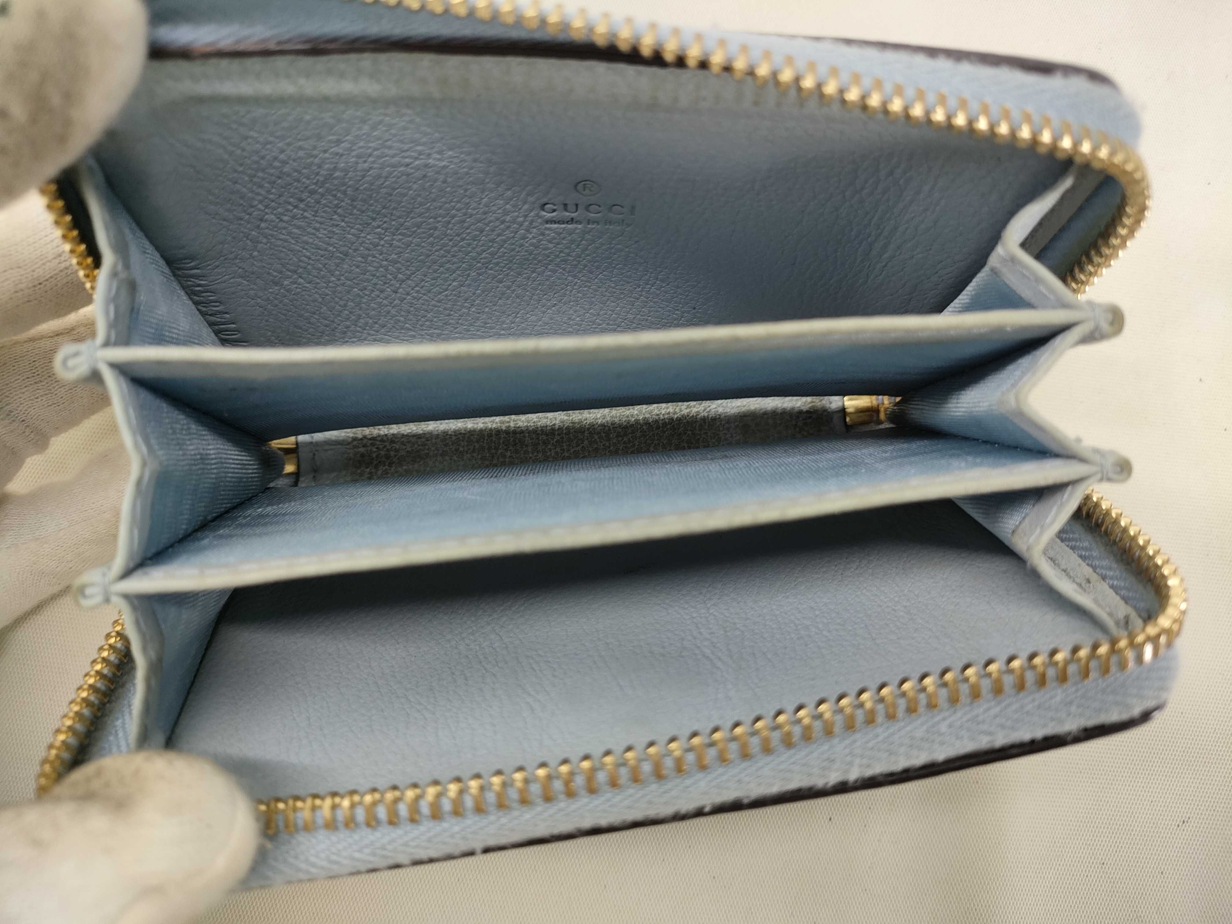 701485 GG Supreme Ebony Zip Card Case Canvas x Leather Blue Wallet — view 8
