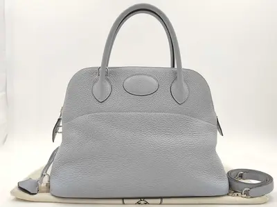 Bolide 31 Taurillon Blue Lin Q Stamp Handbag