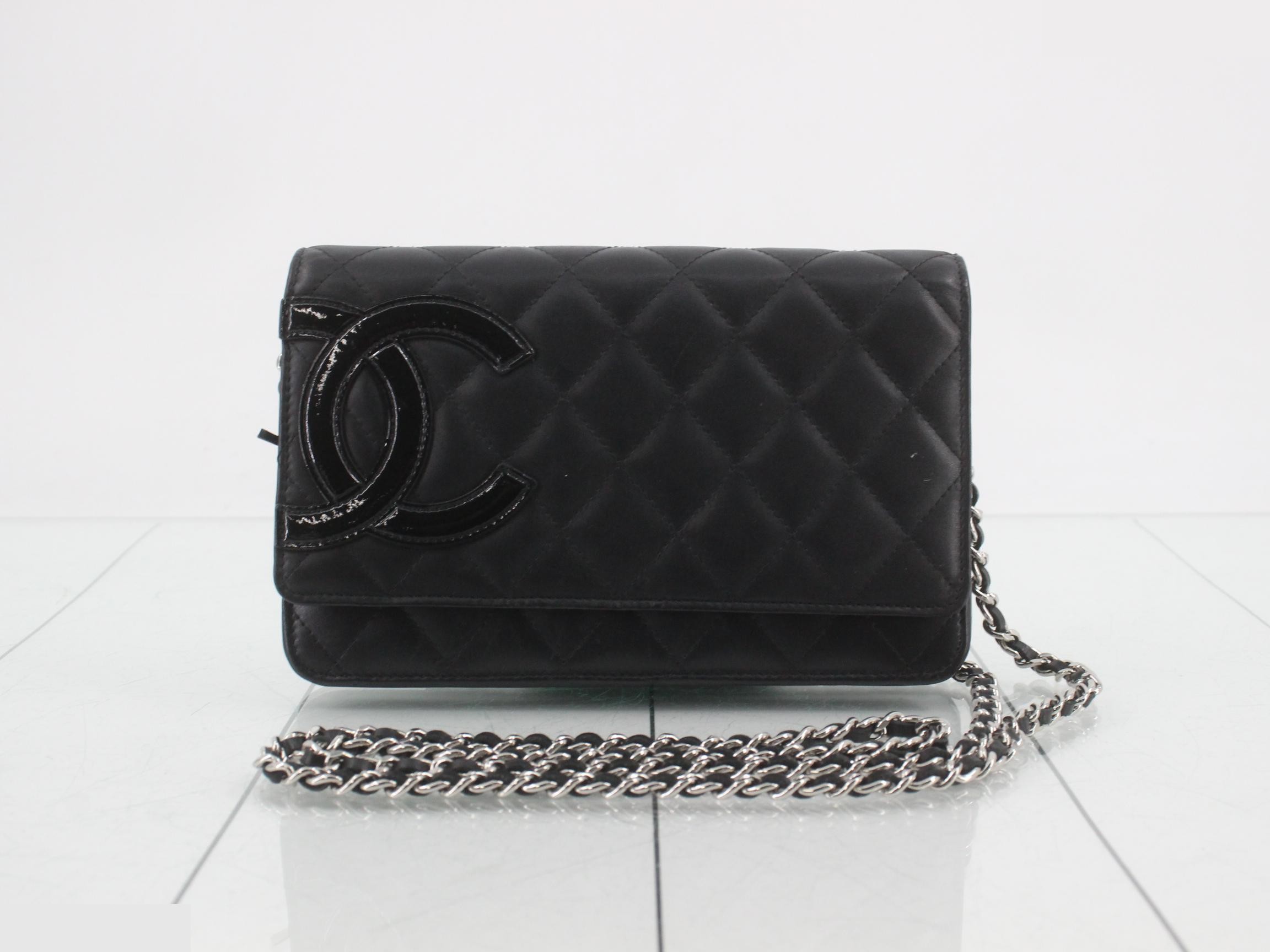 Cambon Chain Wallet, Black Leather