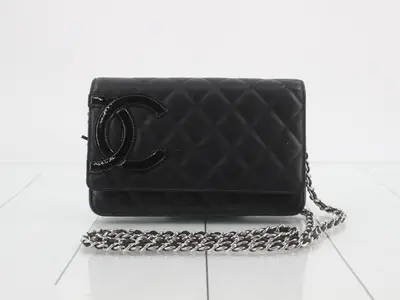 Cambon Chain Wallet, Black Leather