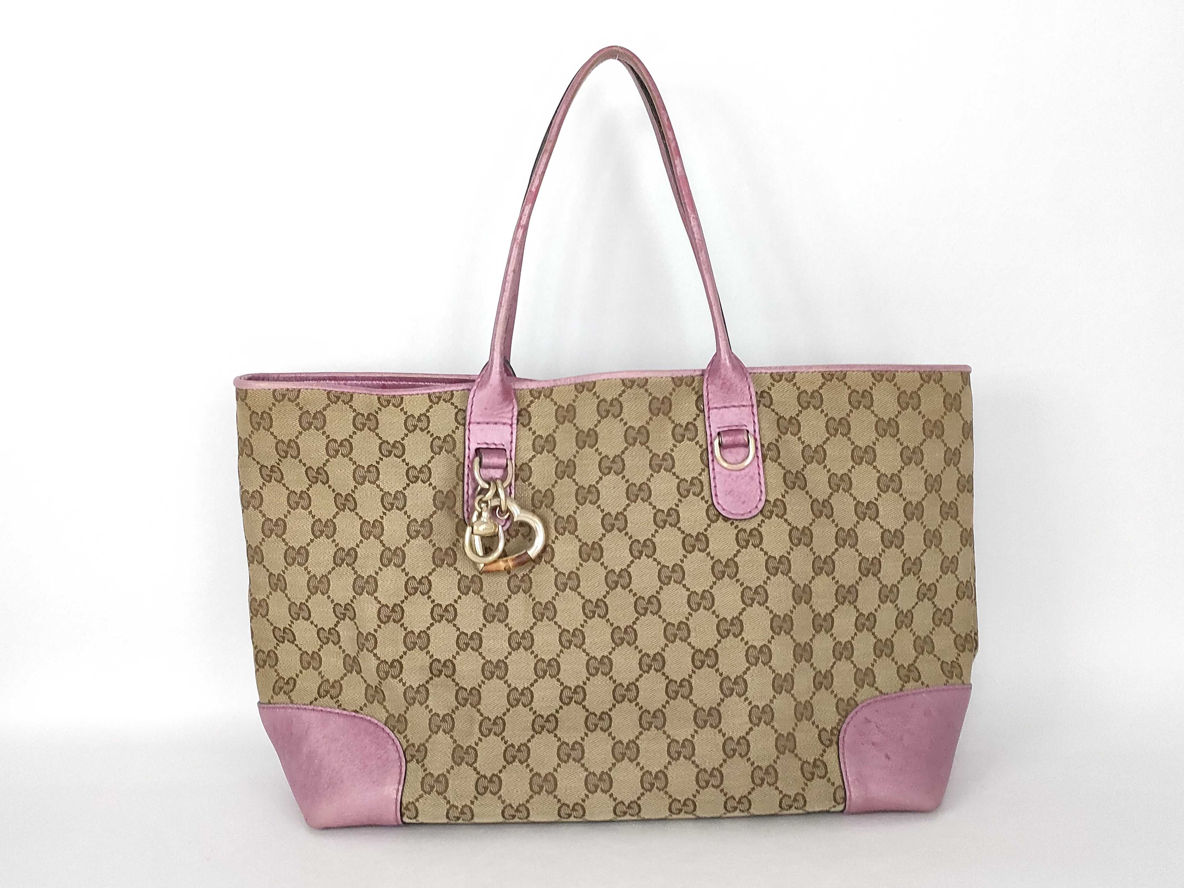 GG canvas tote bag canvas pink charm tote bag