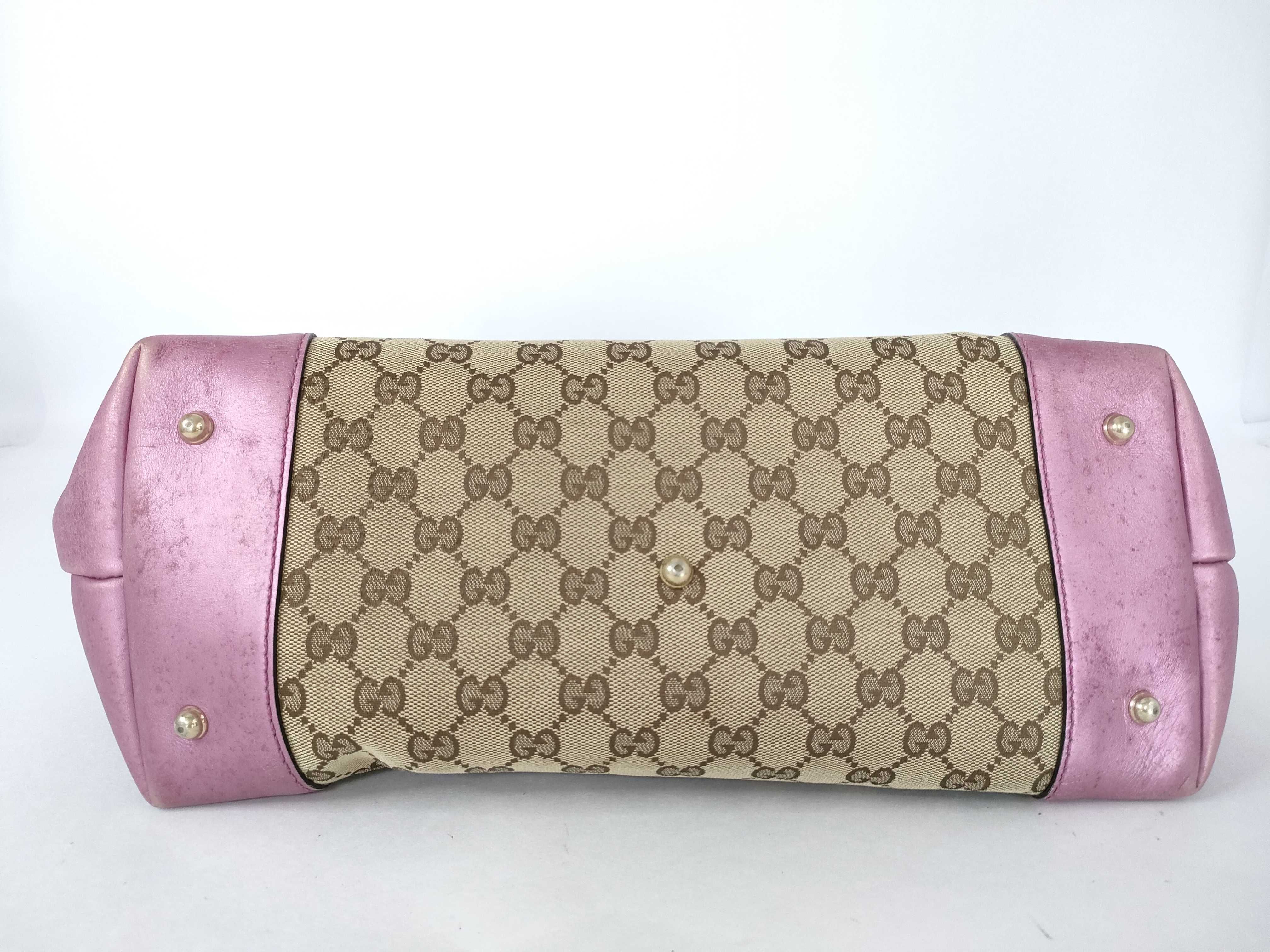 GG canvas tote bag canvas pink charm tote bag — view 7