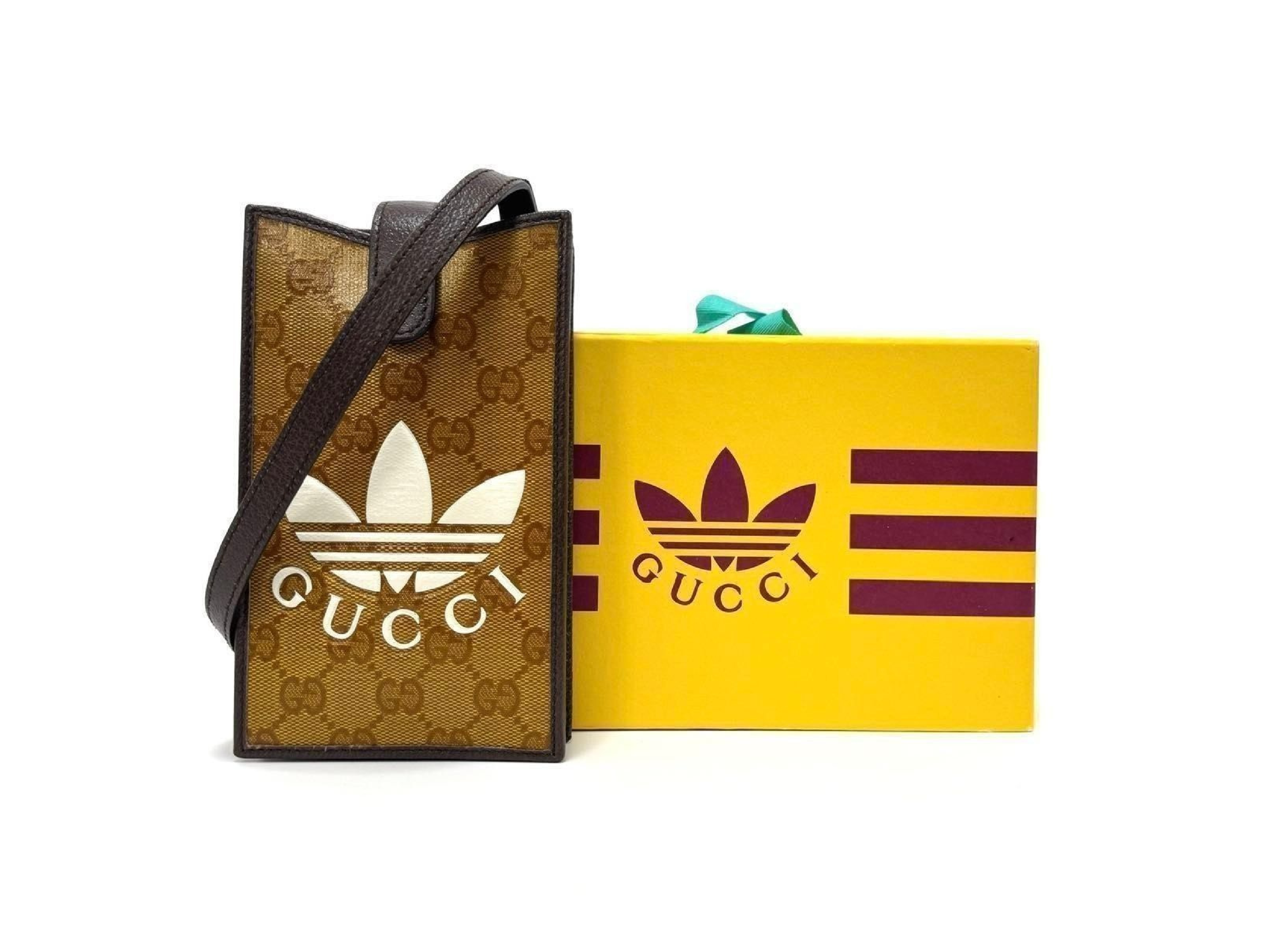 x Adidas Shoulder Bag, Smartphone Shoulder Bag, GG Crystal, Beige/Brown, Adidas Shoulder Bag