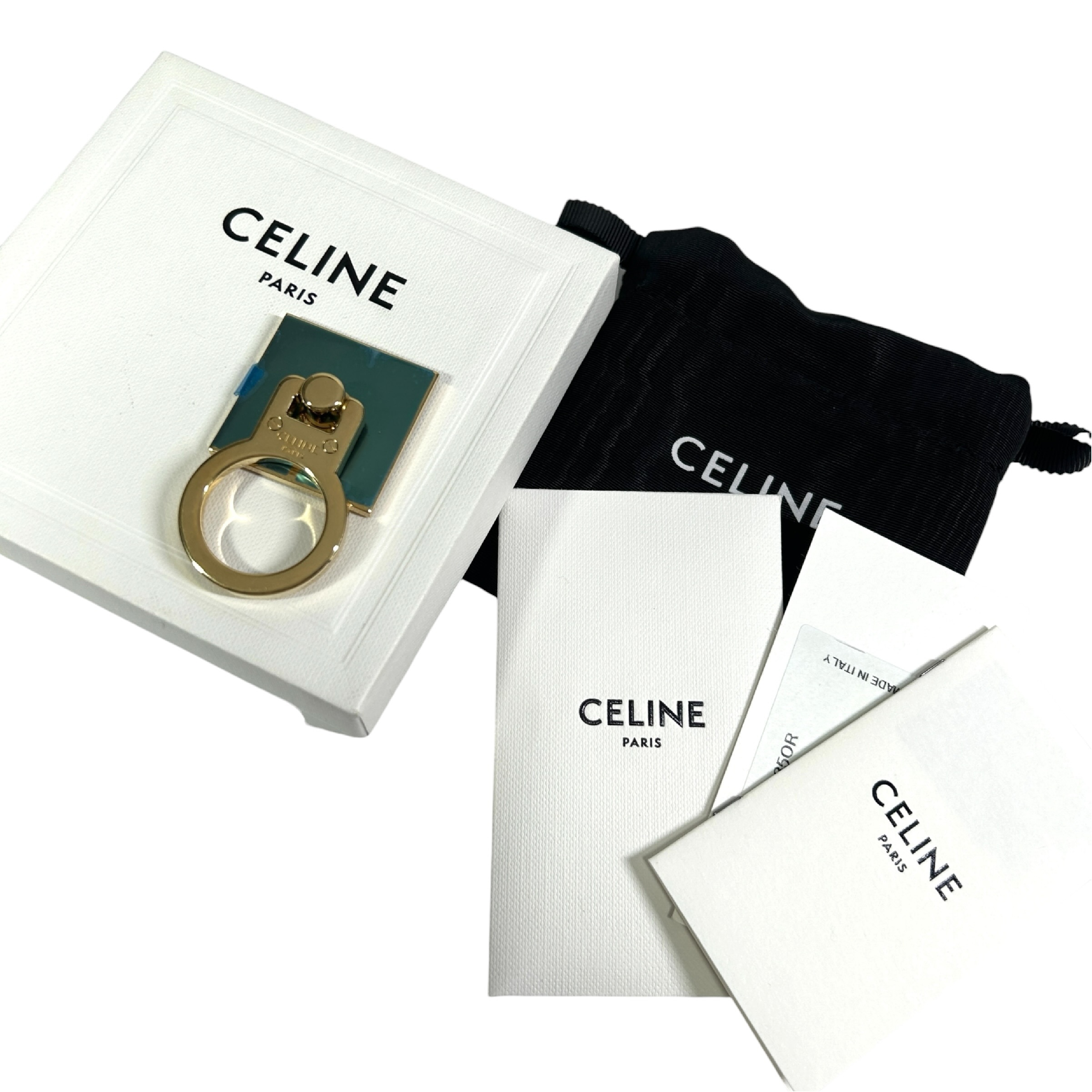 Unused Celine Mobile Ring with Logo Motif, Smartphone Ring with Protective Film, Made in Italy, Comes with Dust Bag and Box, Key Case/Keychain — view 2